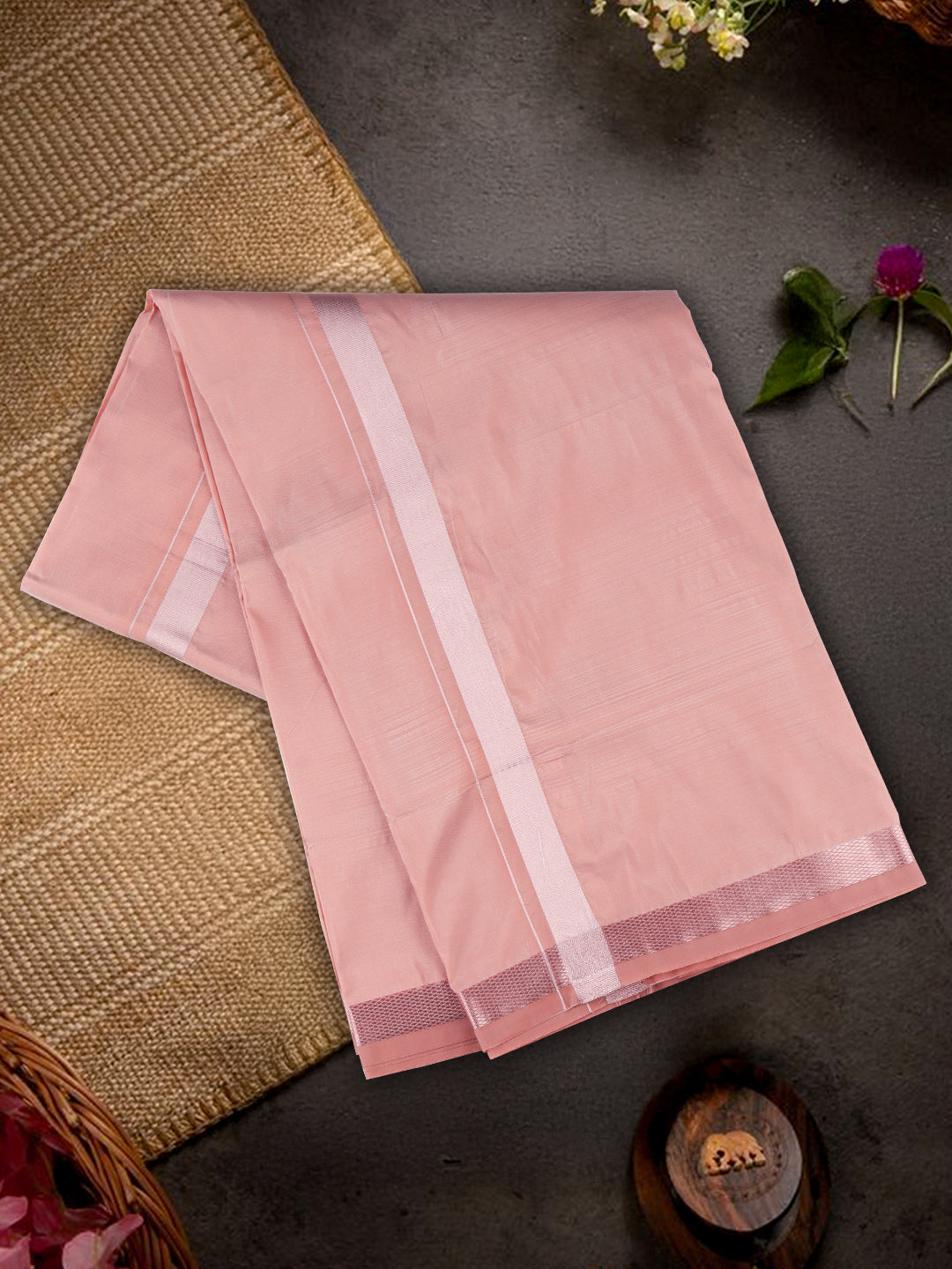 Men Art Silk Dhoti & Shirting Set Copper Ashirwath(2*1)