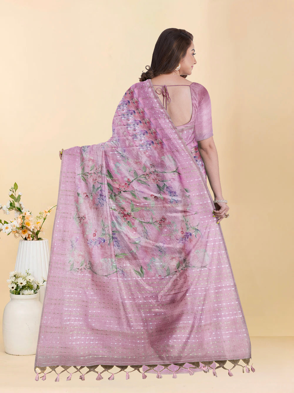 Women Light Pink Tissue Saree TS42