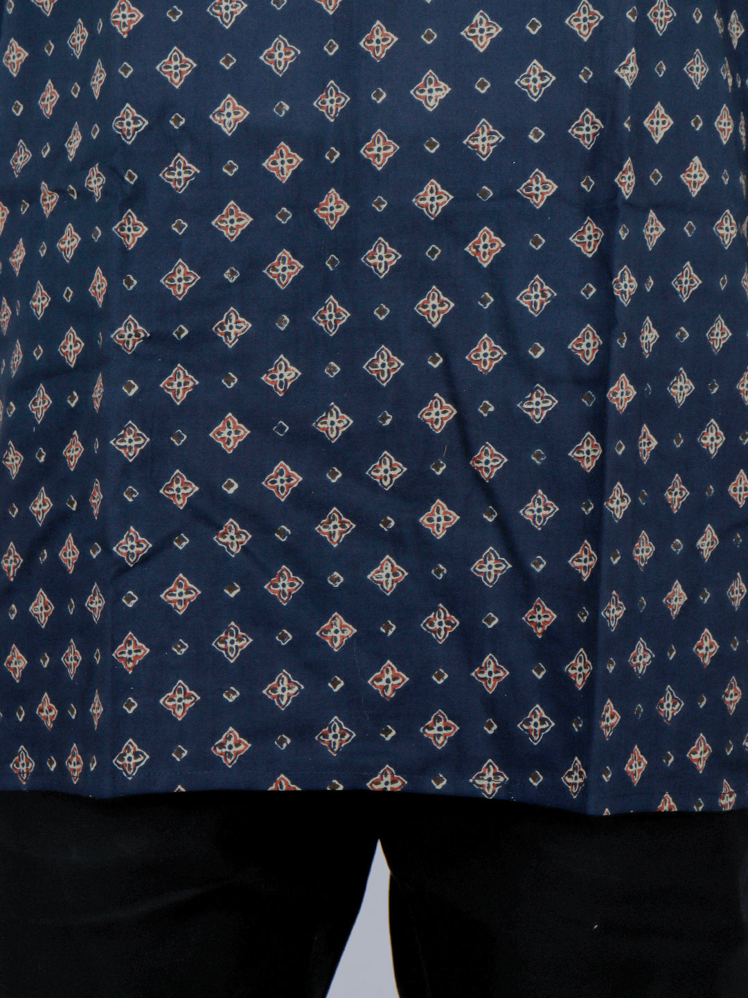 Men Cotton Short Length Printed Pocket Kurta Ink Blue OE1