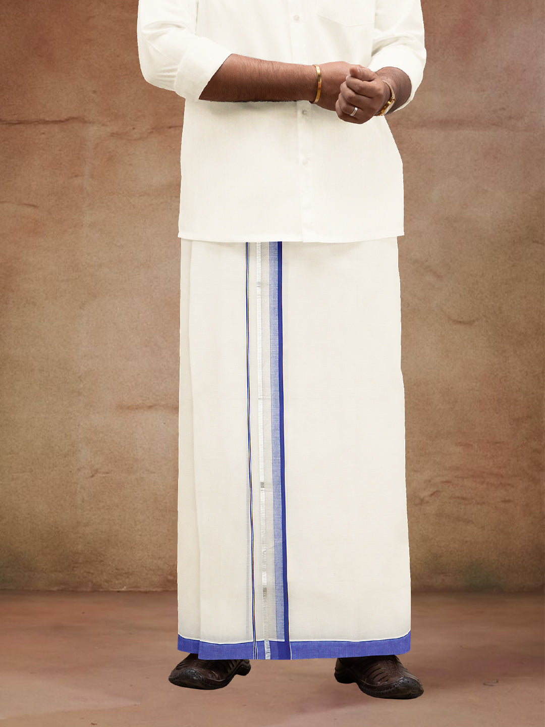 Men Kora Cotton Double Layer Dhoti with Fancy Jari Border ESJ05