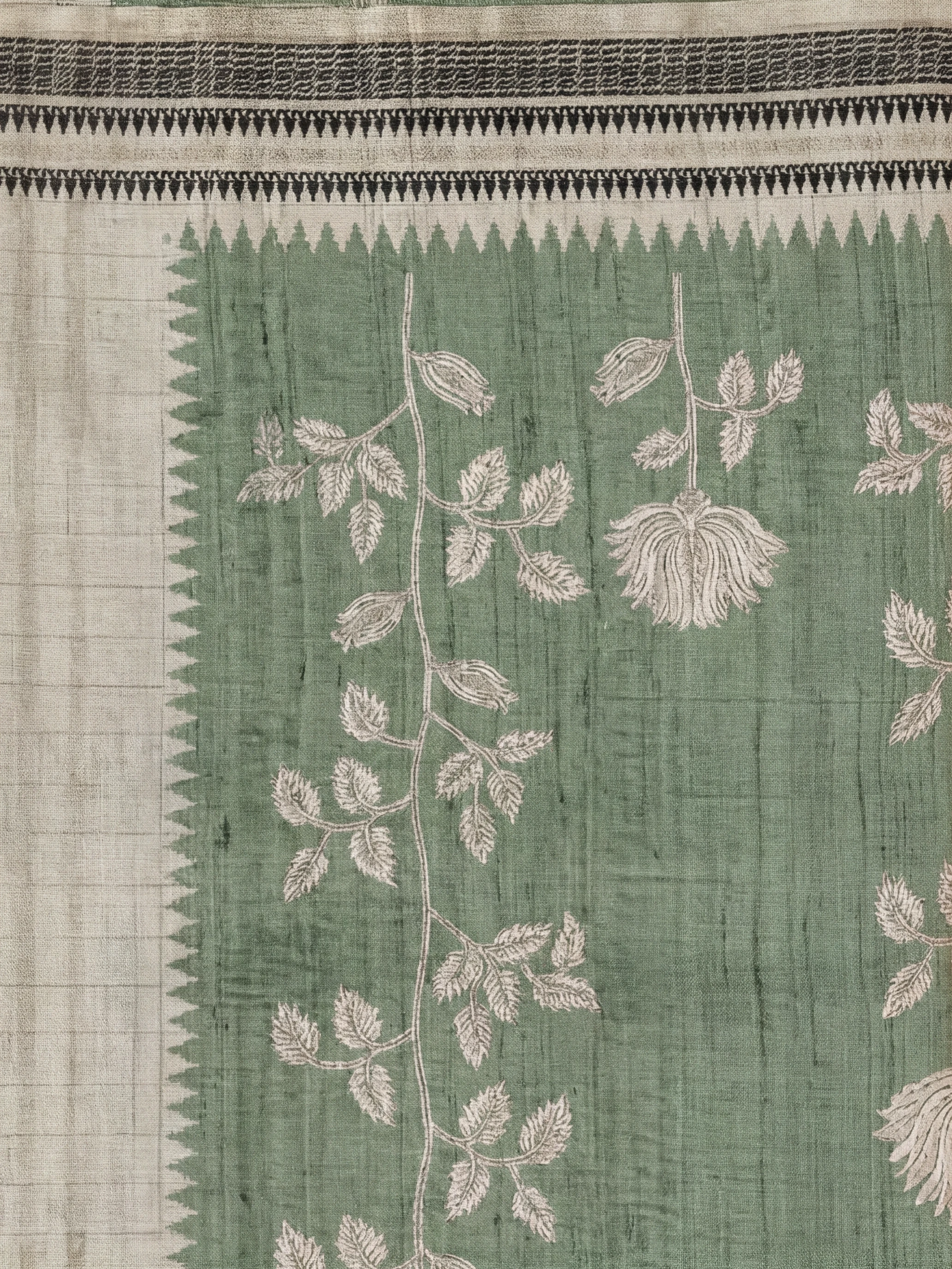 Women Semi Tussar Printed Green Saree ST339