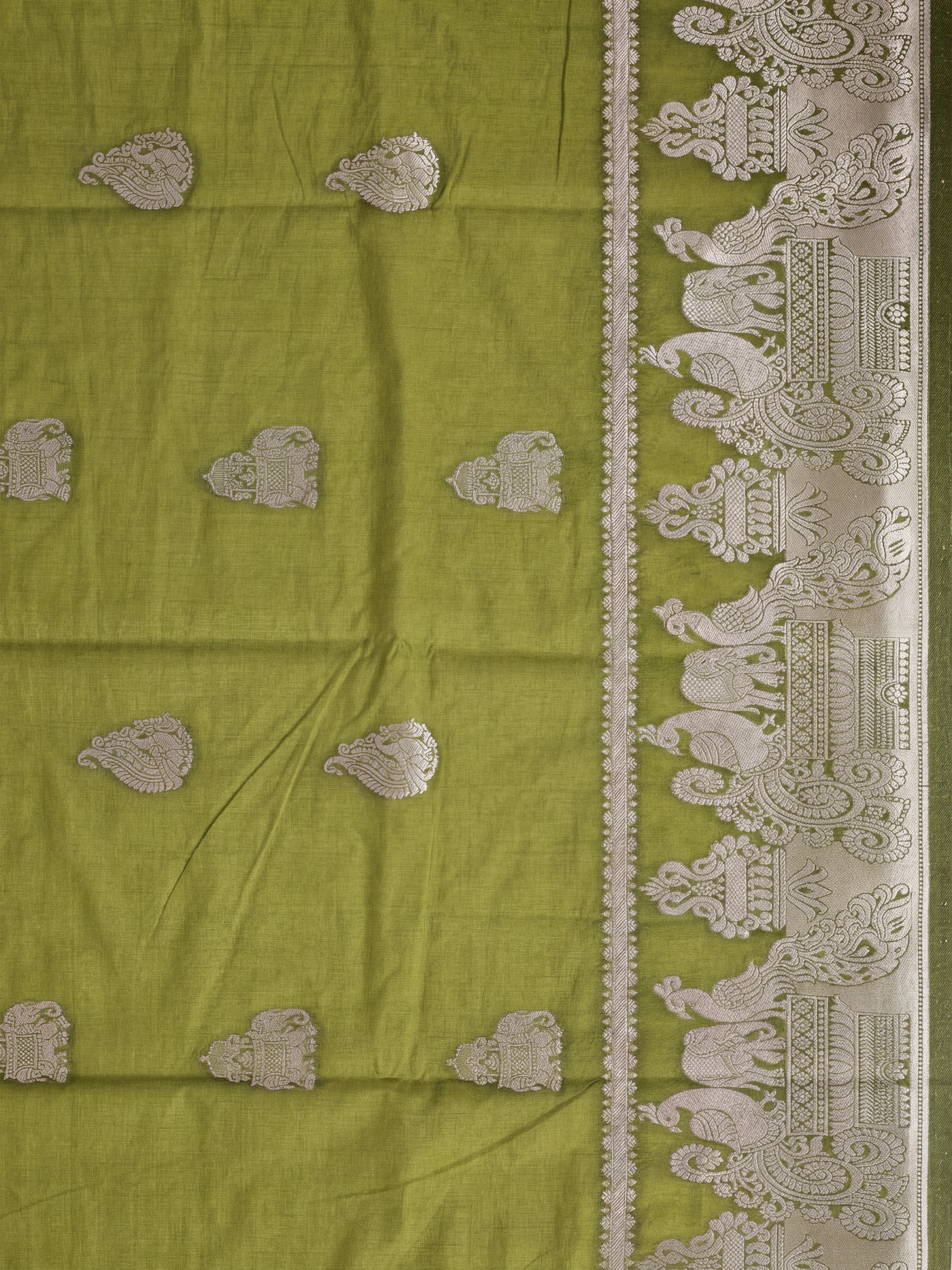 Women Semi Raw Silk Olive Green Saree SRS119