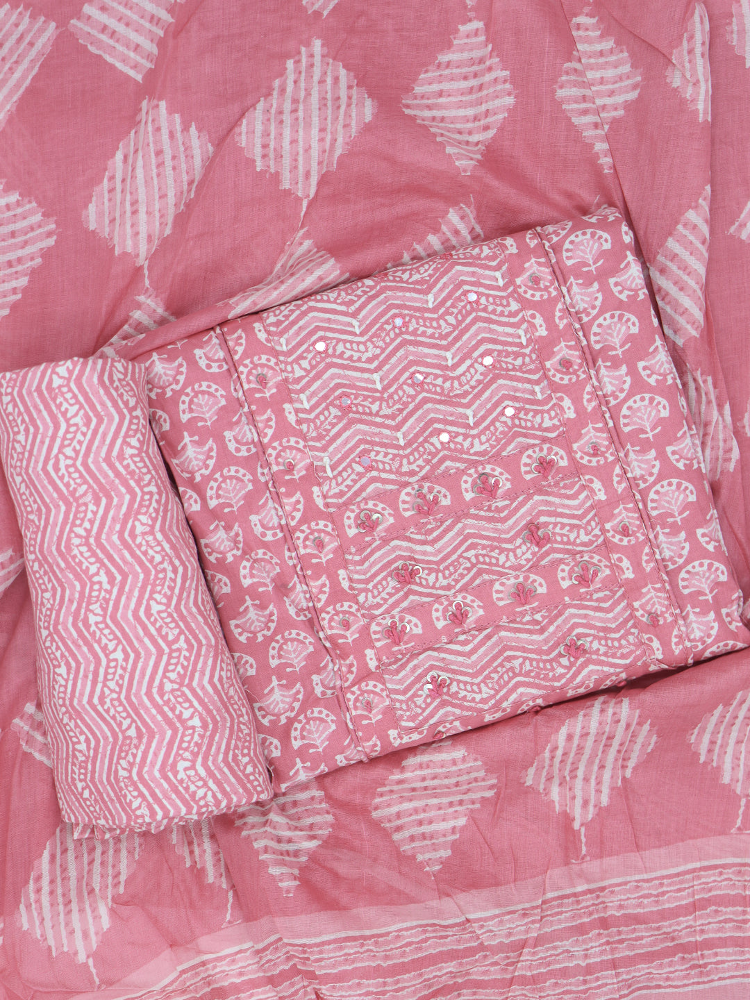 Women Pure Cotton Dress Material Rose Pink DM328