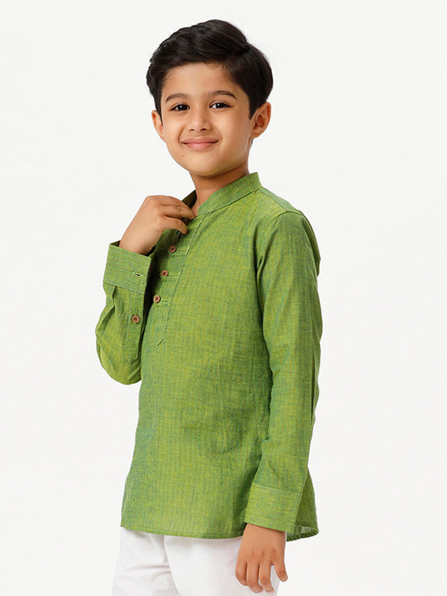 Boys Breeze Cotton Full Sleeves Yellowish Green Kurta-Side view