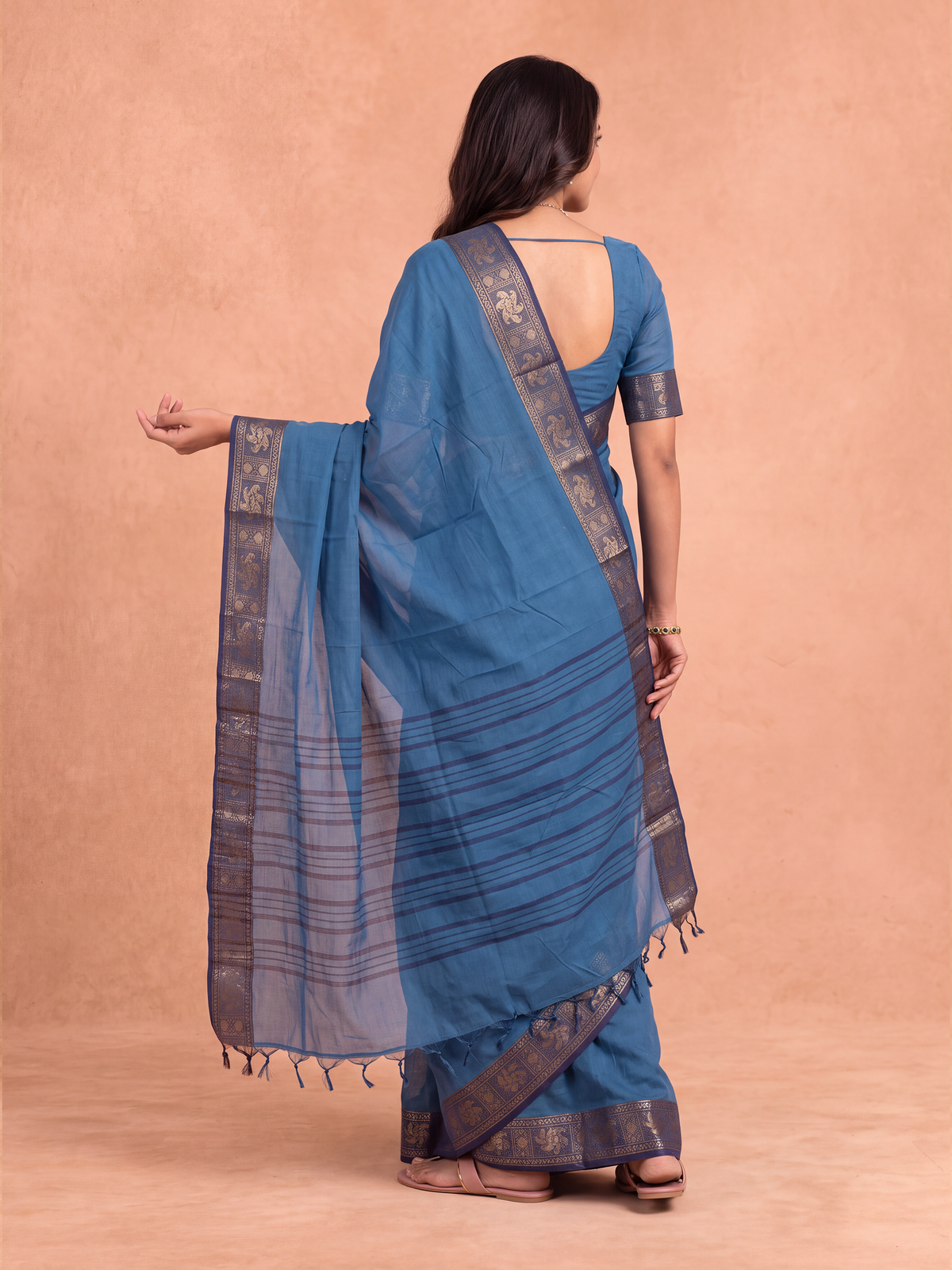 Women Chettinad Cotton Dark Blue Saree CCS24