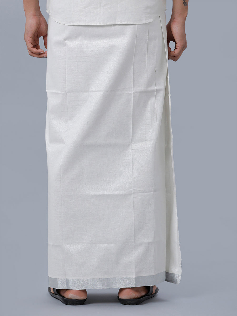 Mens Cotton Single Silver Colour with Jari Border Dhoti Primacy Silver