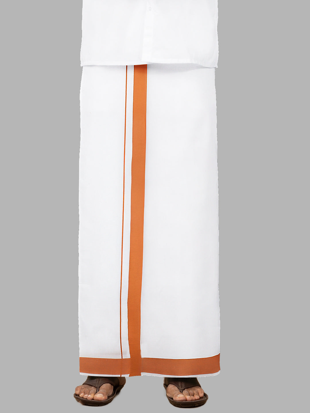 Men Cotton Blend Readymade Single Layer White Dhoti with Big Border GACS6