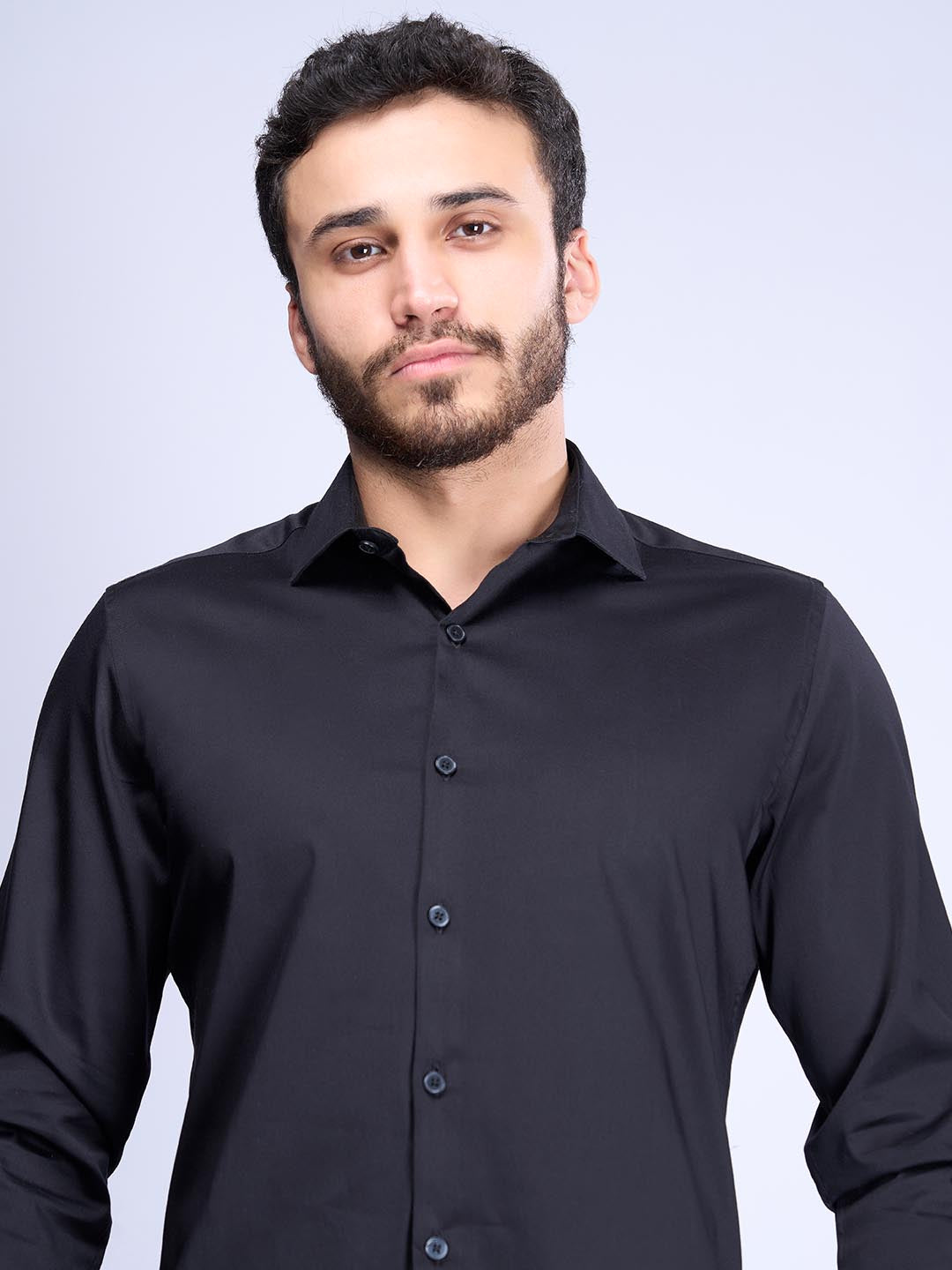 Men Stretch Cotton Shirt Black FS2