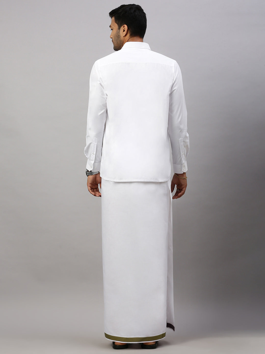 Men Cotton Blend Single Layer White Dhoti with Fancy Border WP21