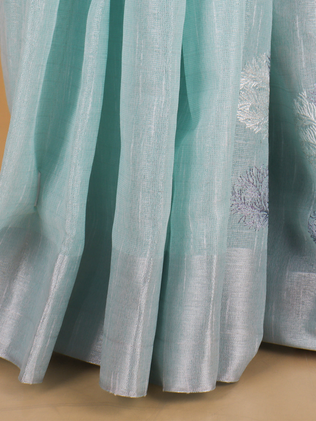 Women Semi Linen Saree Mint Green SL217