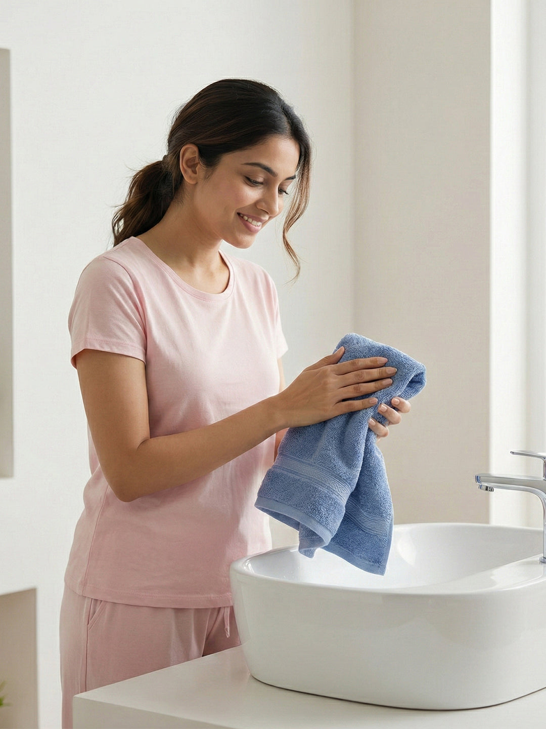 You & Me Premium Soft Terry Cotton Couple Bath, Face & Hand Towels Air Blue (Pack Of 6)