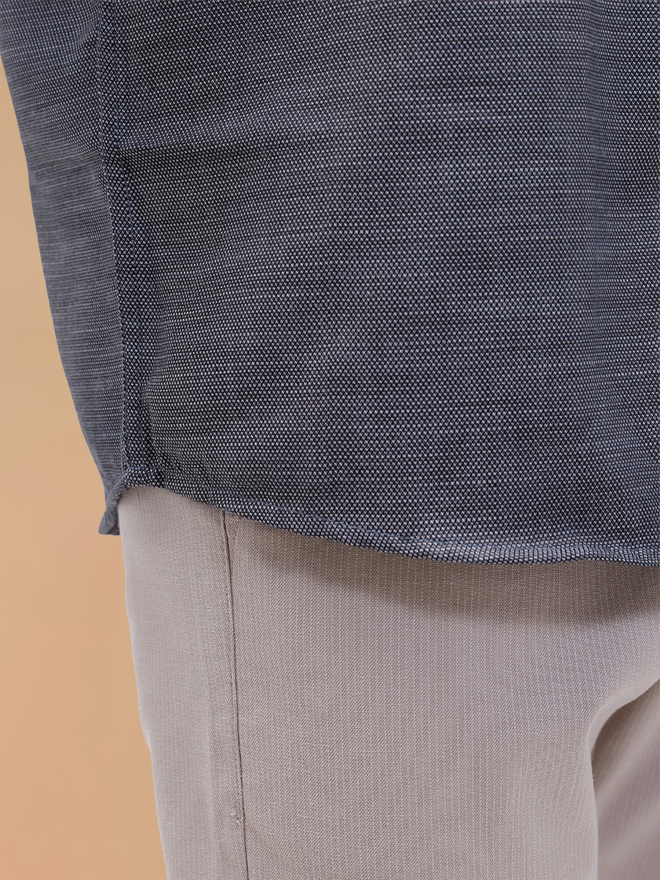 Cotton Rich Grey Black Dobby Regular Fit Shirt T59 AIT5