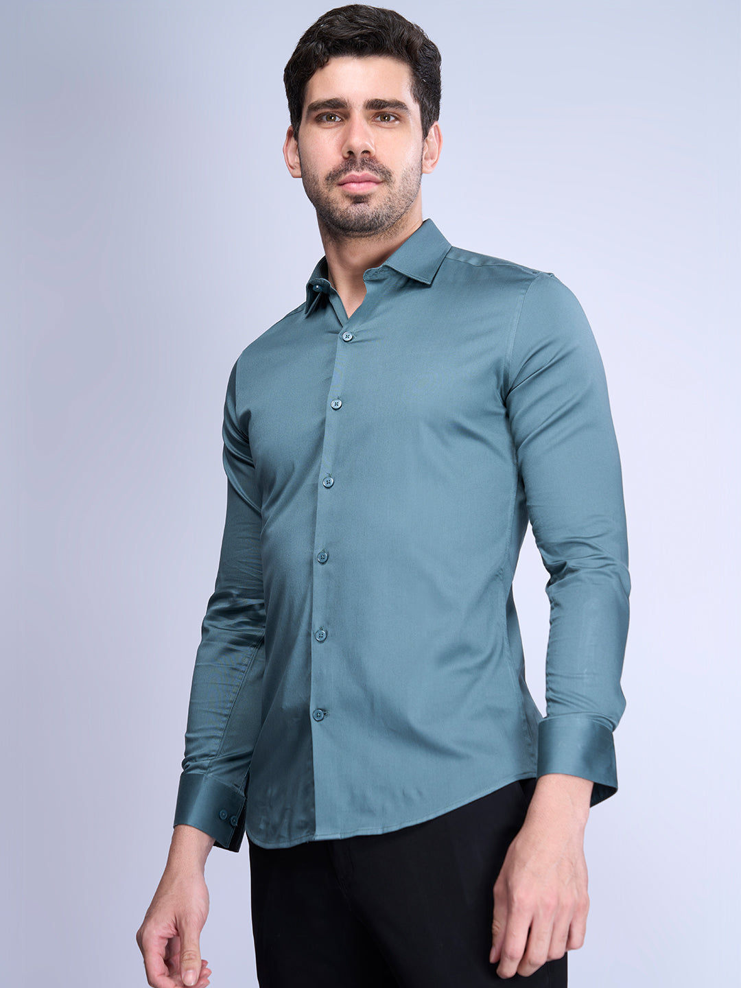 Men Slim Fit Blue Full Sleeves Shirt