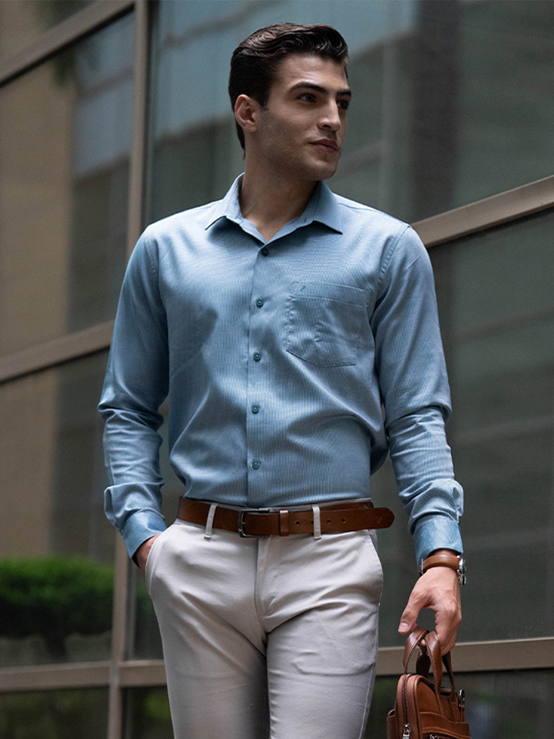 Cotton Dobby Teal Green Regular Fit Shirt SRBD2
