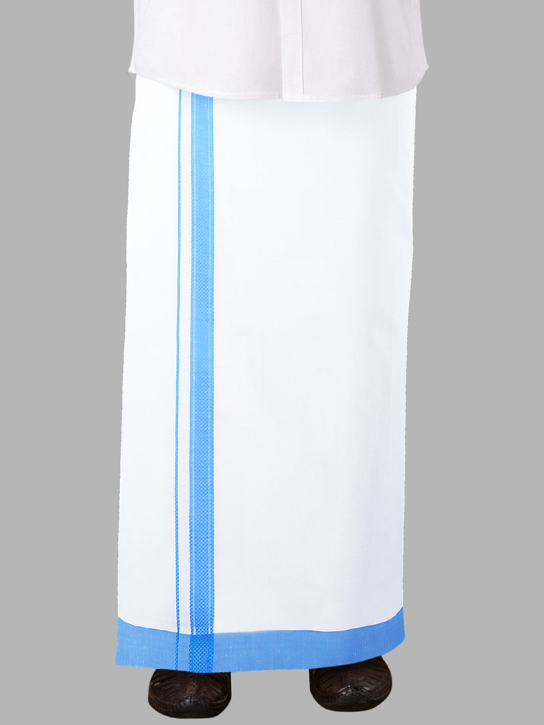 Men Cotton Blend Readymade Single Layer White Dhoti with Fancy Border GACF10