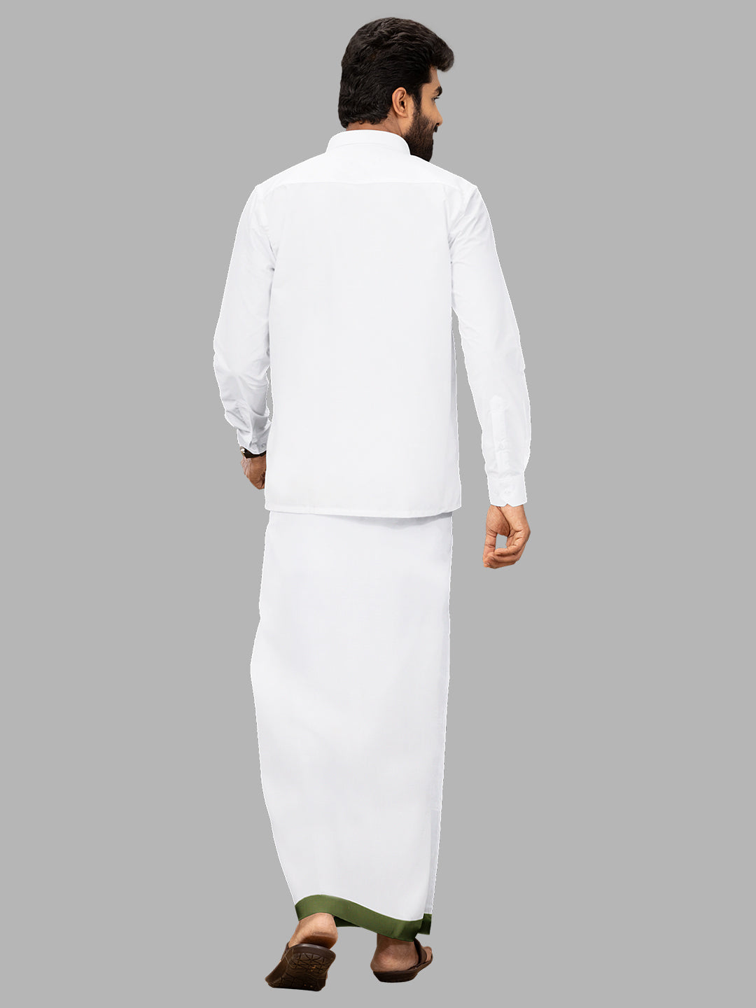 Men Cotton Blend Readymade Single Layer White Dhoti with Big Border GACS2