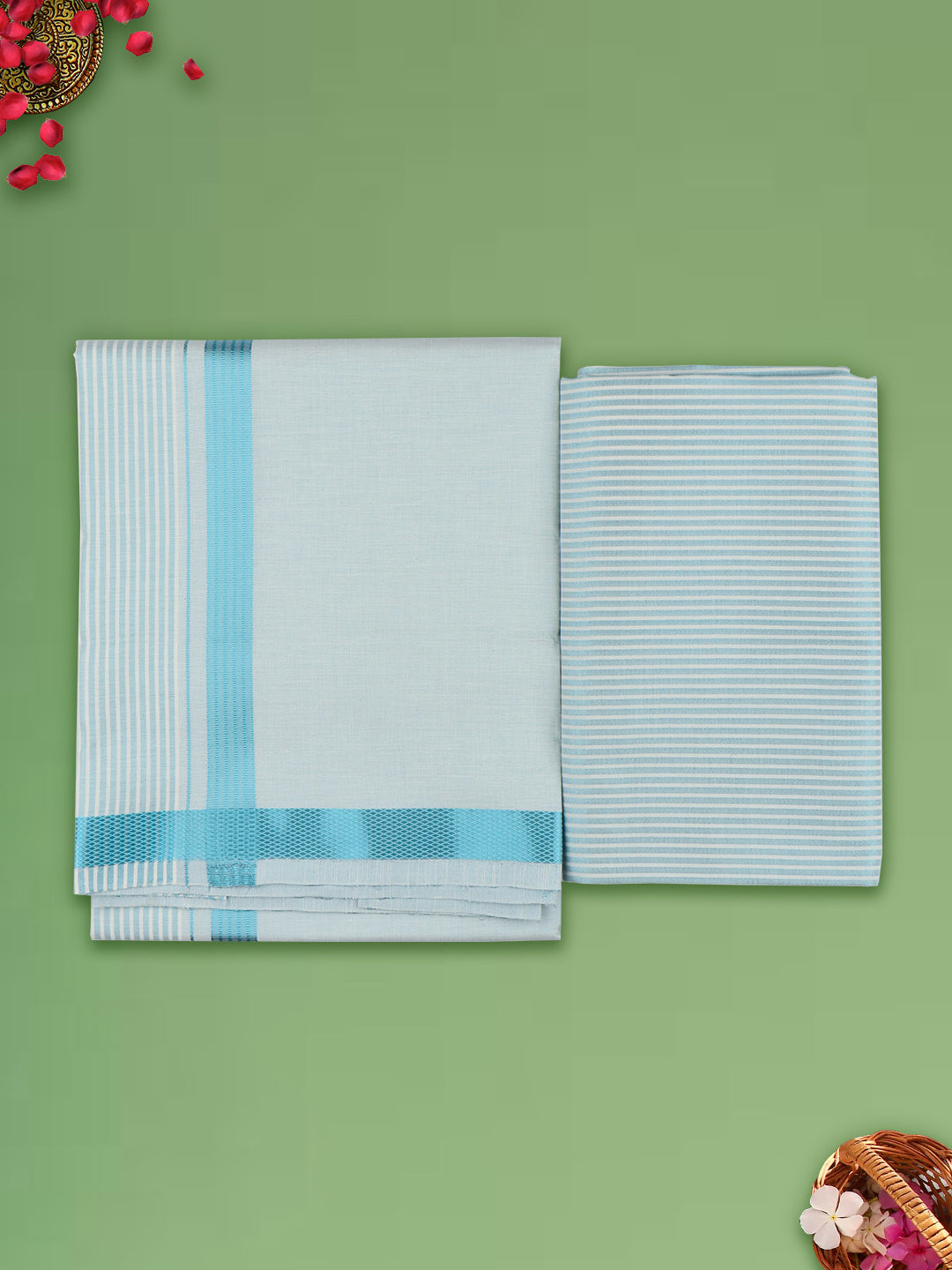 Men Tissue Cyan Dhoti & Shirting Set Celebrity Set