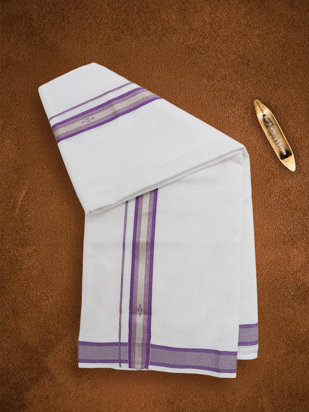 Men Premium Handloom White Dhoti with Fancy Jari Border HLM103