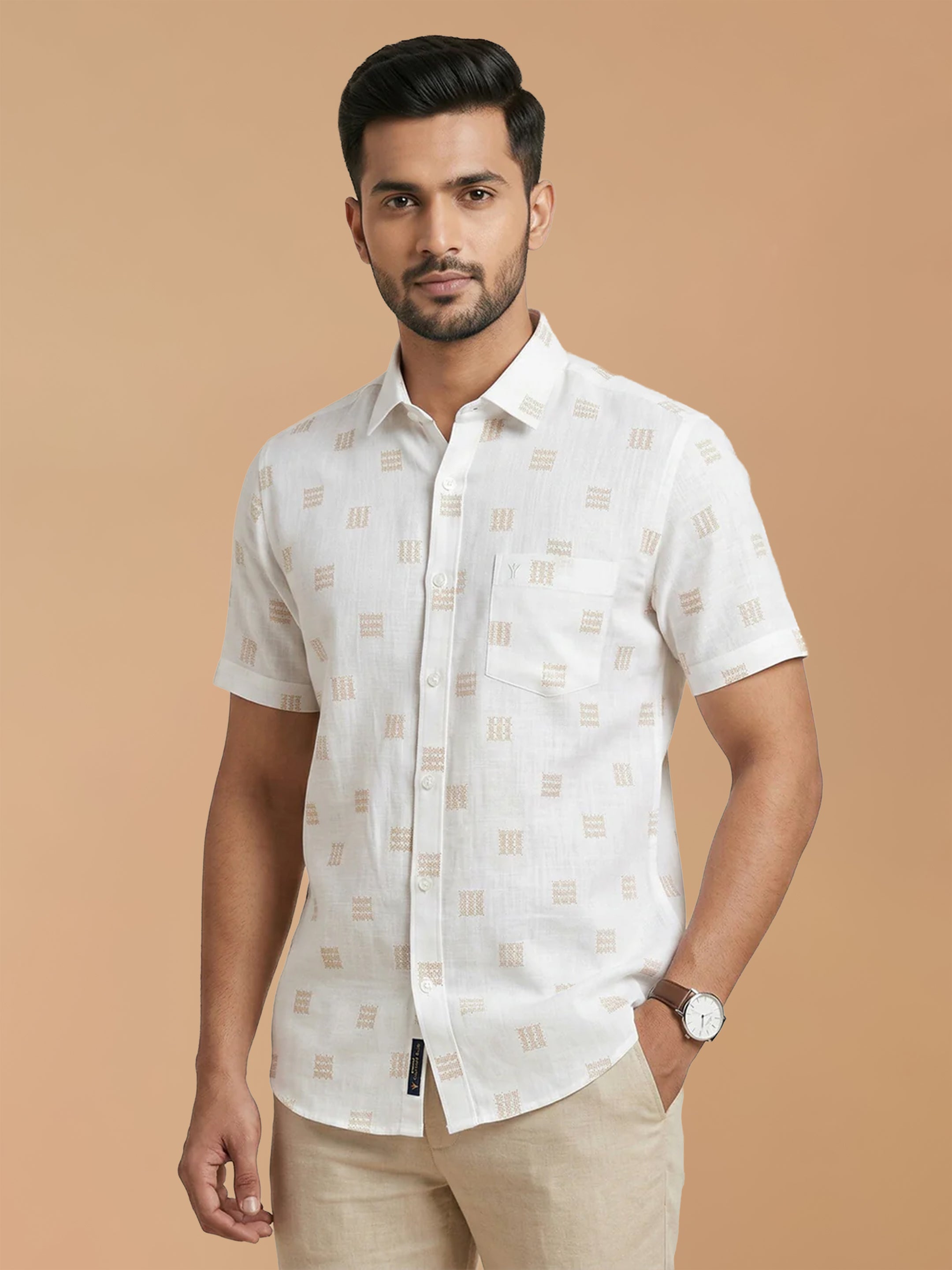 Cotton Rich White Printed Regular Fit Shirt T66 APT11