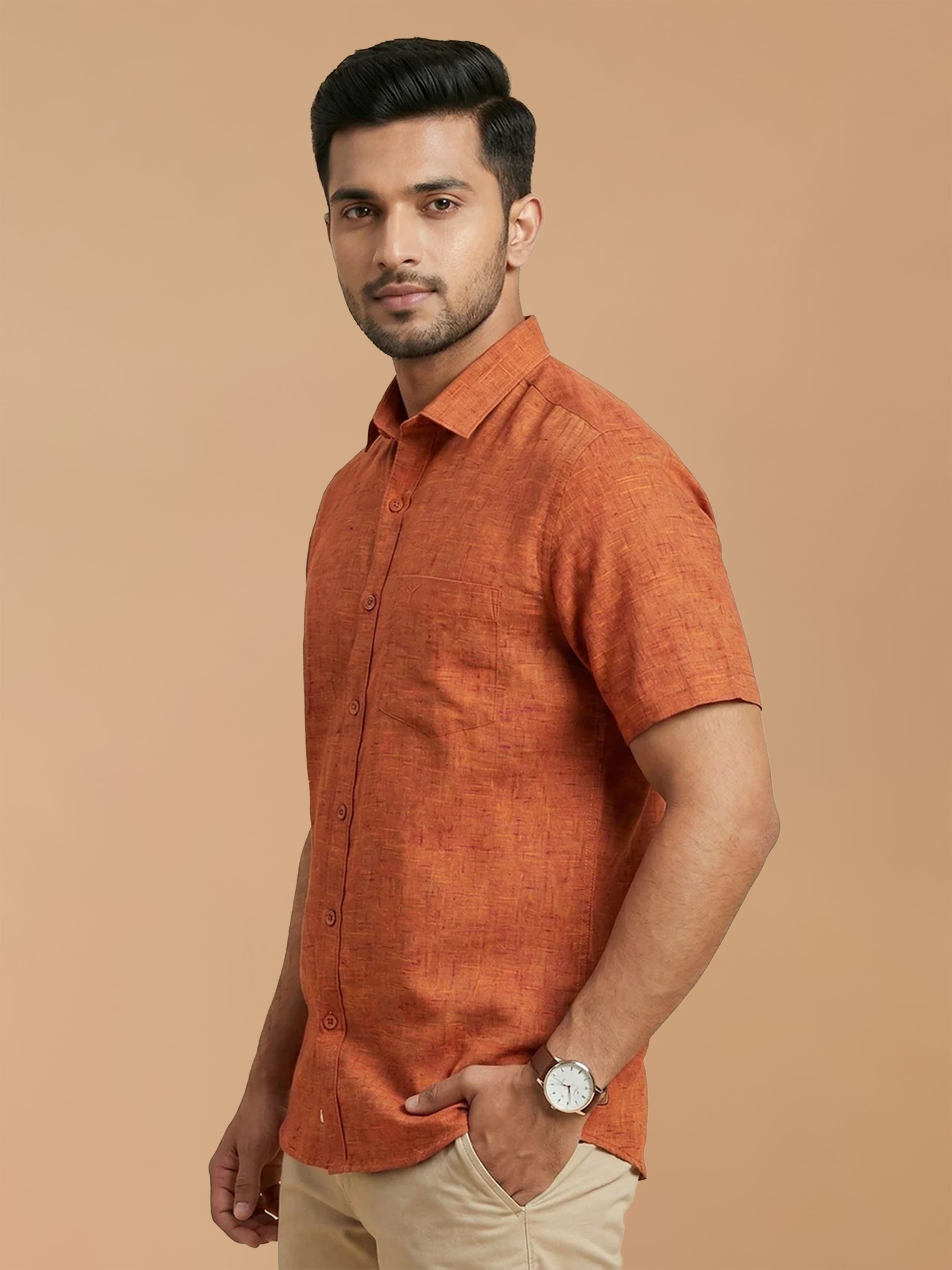 Pure Linen Strong Orange Smart Fit Shirt L90