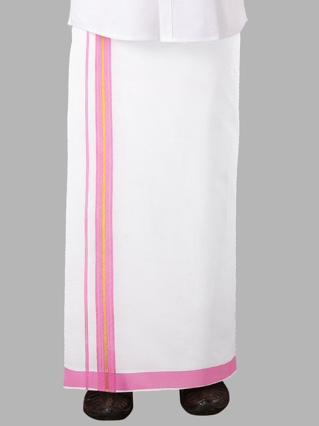 Men Cotton Blend Readymade Single Layer White Dhoti with Fancy Jari Border GACJ08