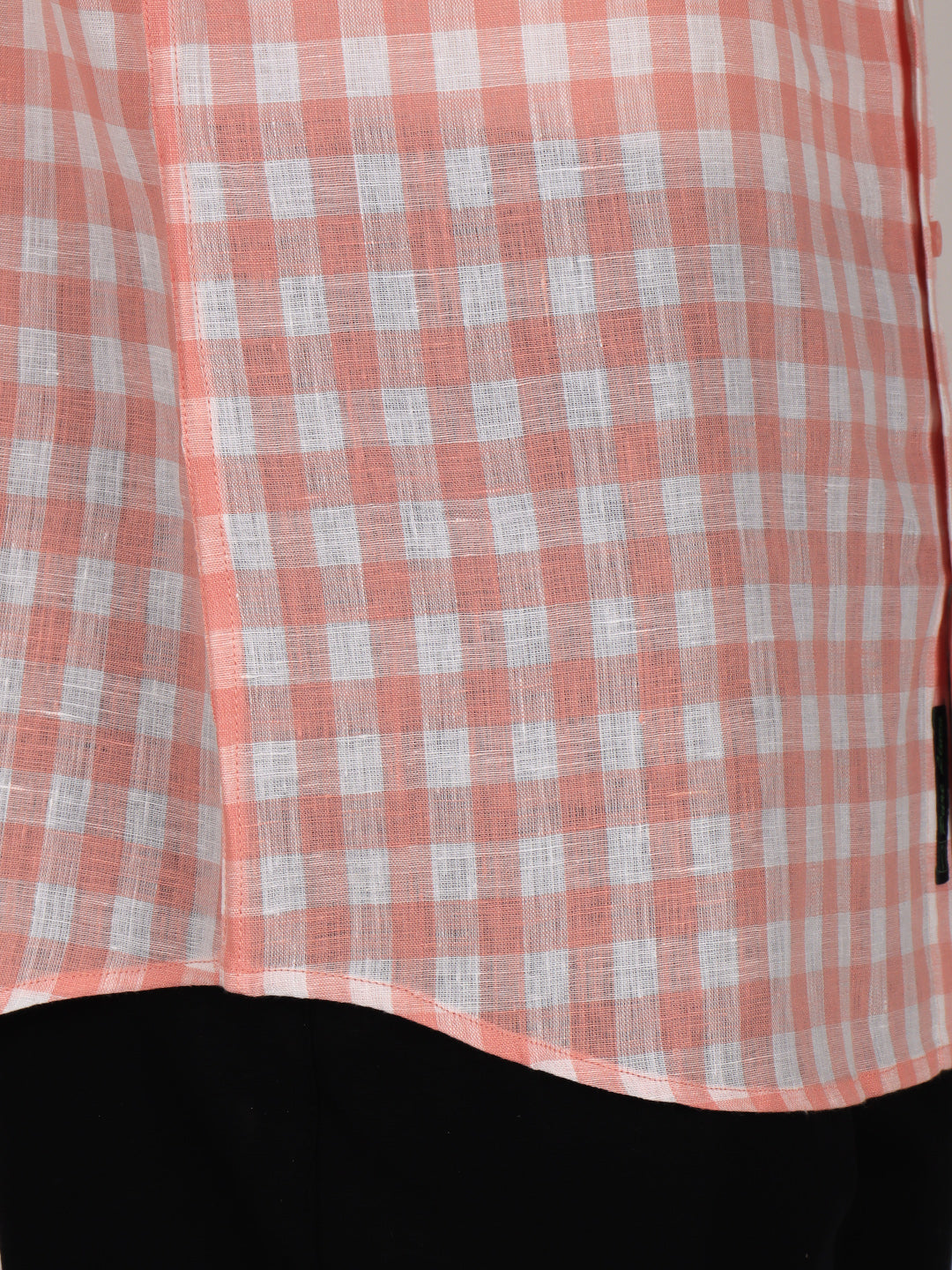 Men Pure Linen Checked Shirt Pink LS2
