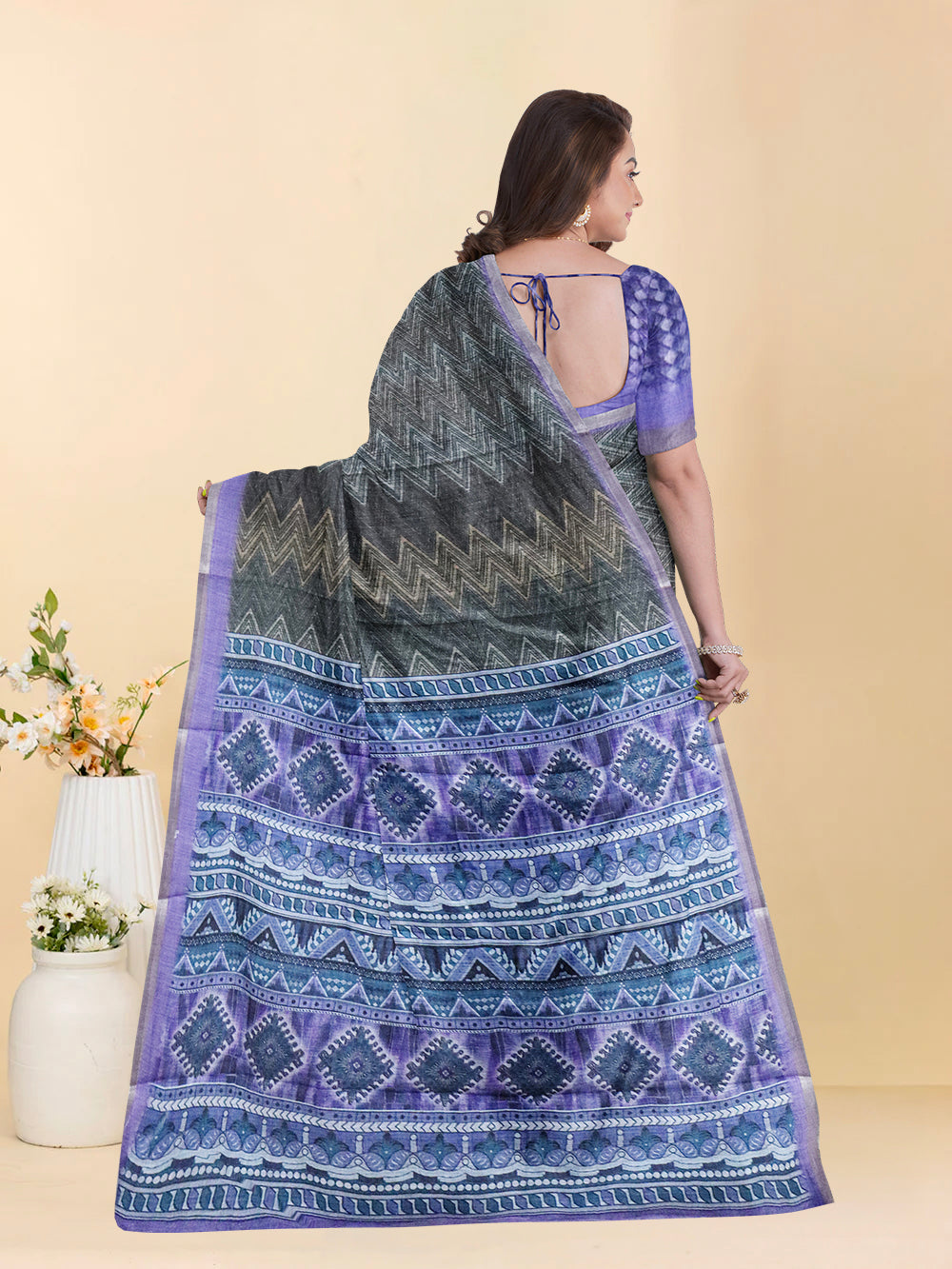 Women Lavender Semi Linen Saree SL222