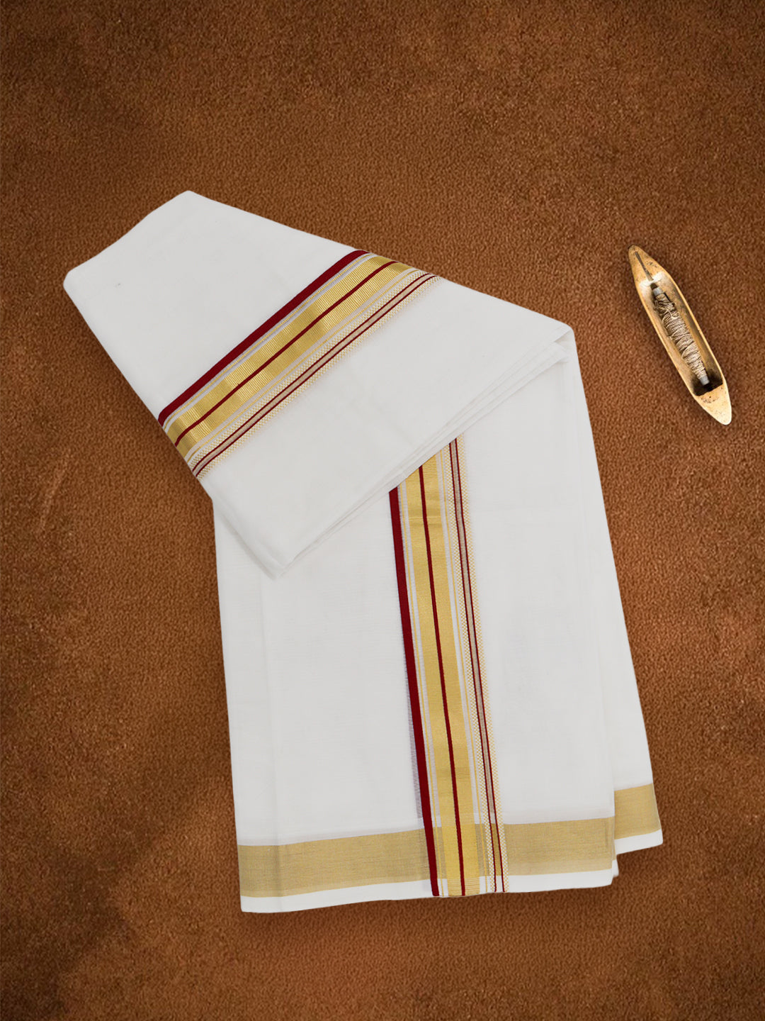 Men Premium Handloom White Dhoti with Fancy Jari Border HLM115