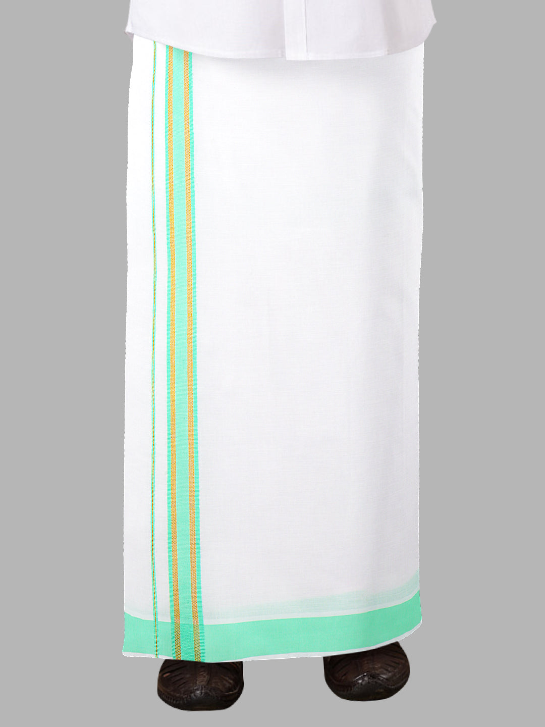 Men Cotton Blend Readymade Single Layer White Dhoti with Fancy Jari Border GACJ30