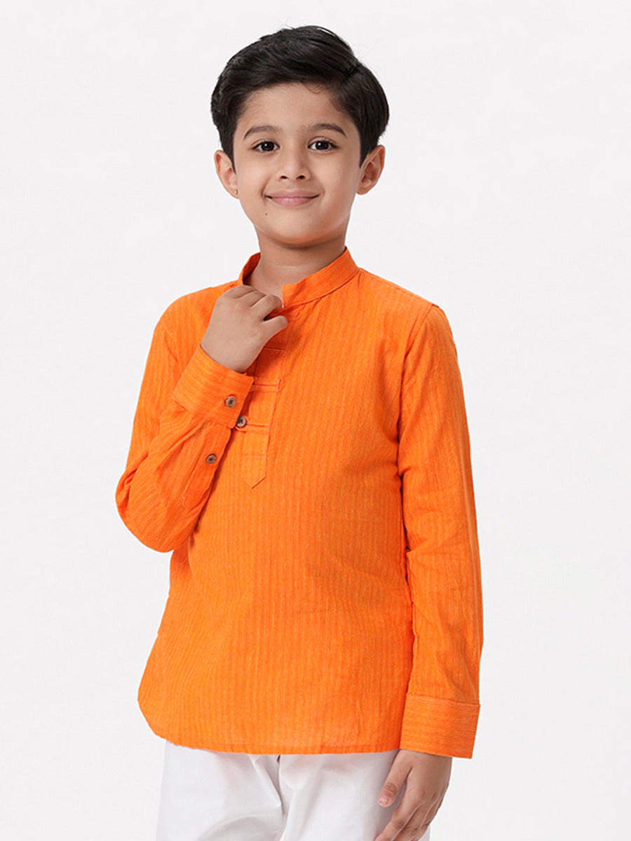 Boys Breeze Cotton Full Sleeves Orange Kurta-Front view one