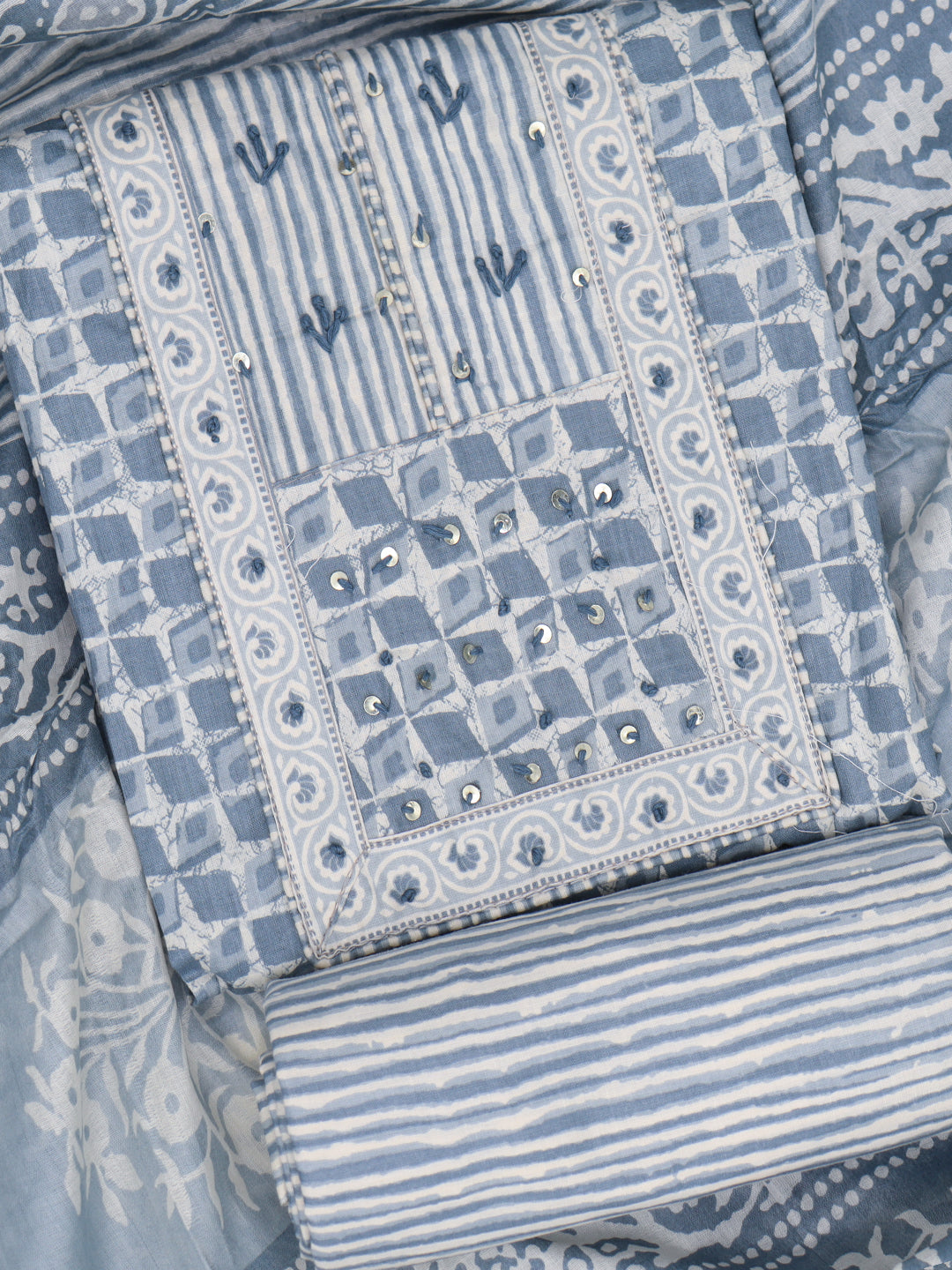 Women Pure Cotton Dress Material Grey DM329