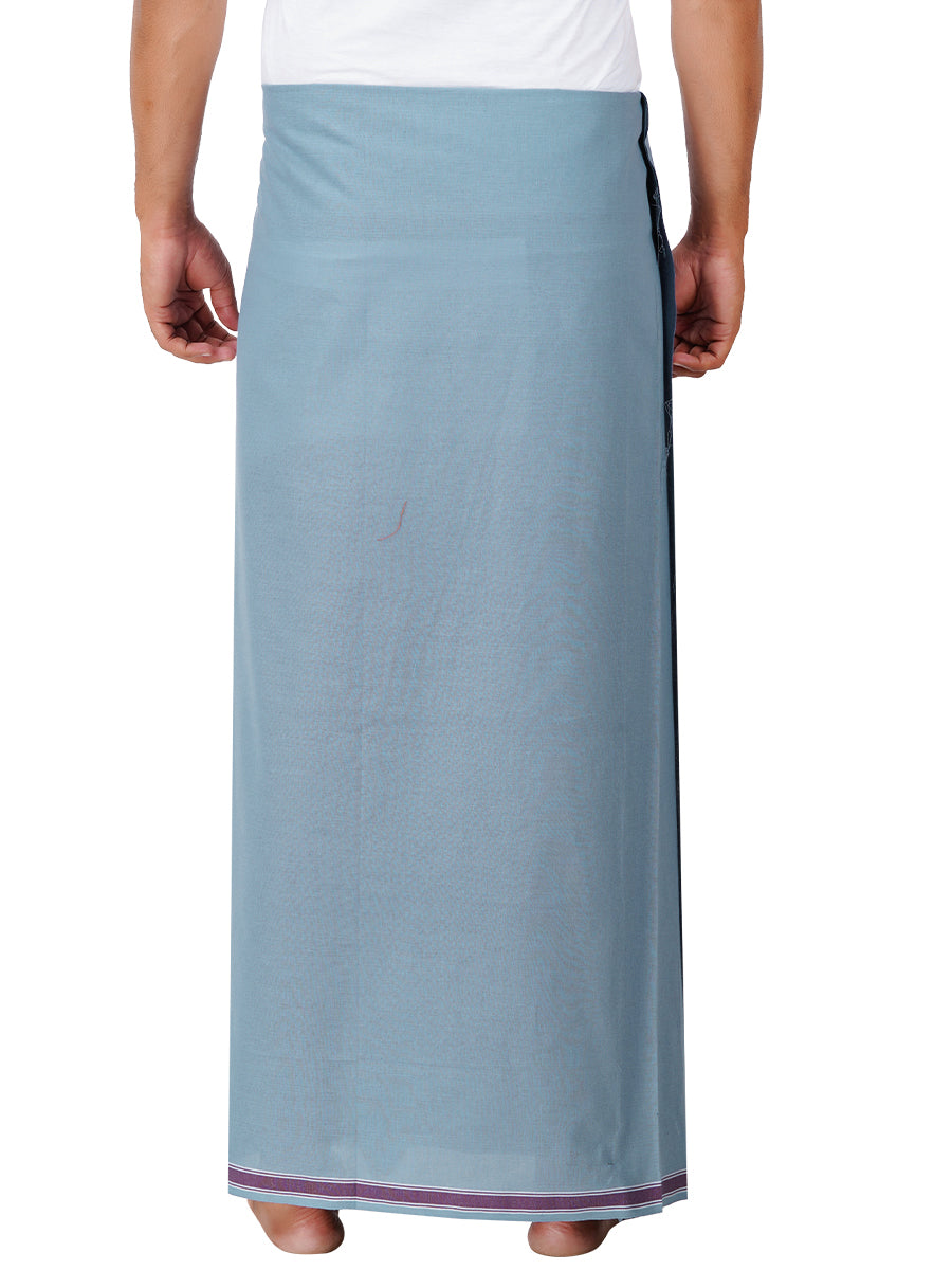 Mens Grey Lungi with Fancy Border Charming Line Colour 3-Back view