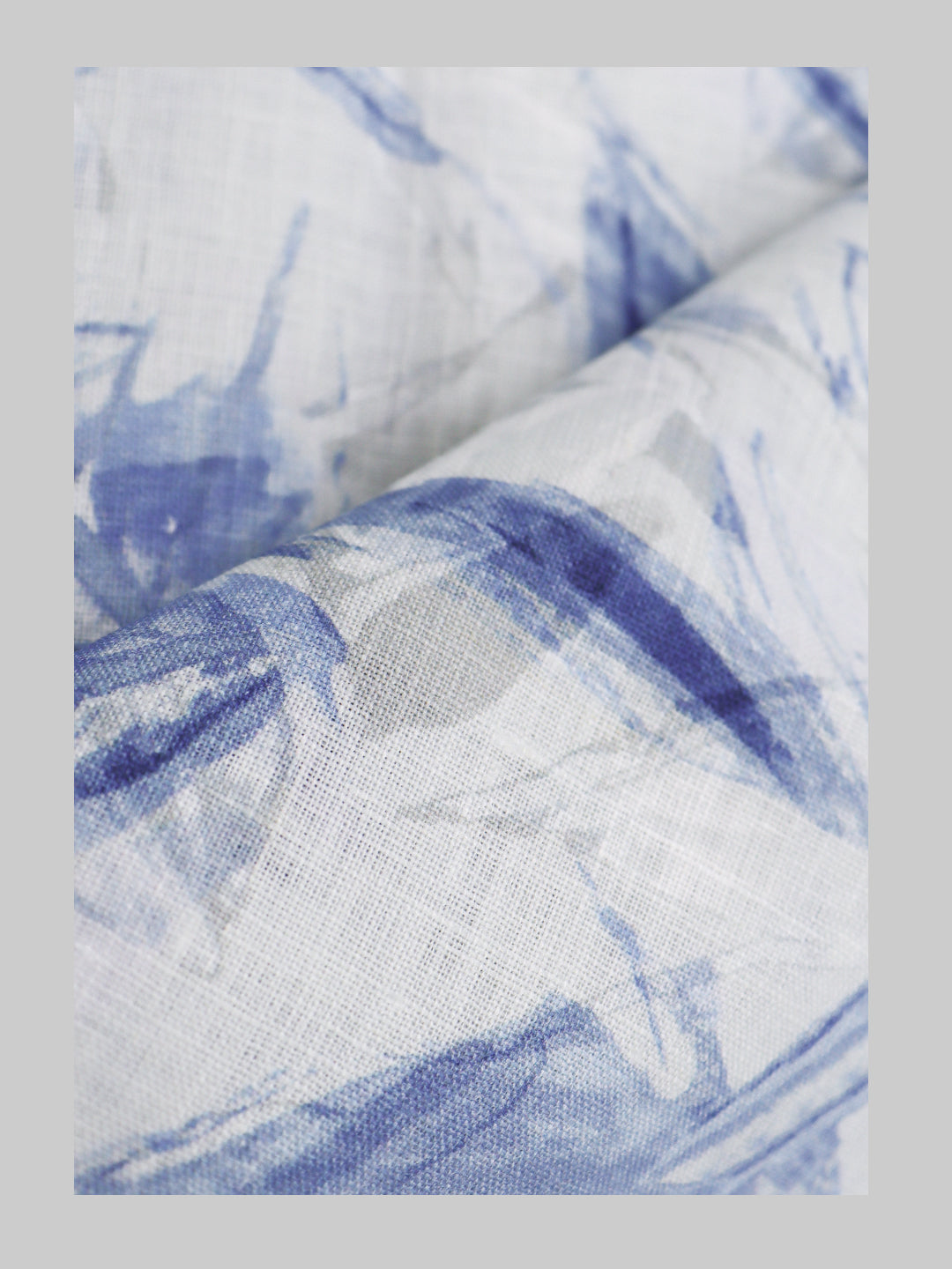 100% European Linen White with Blue Printed Shirt Fabric Fortuner