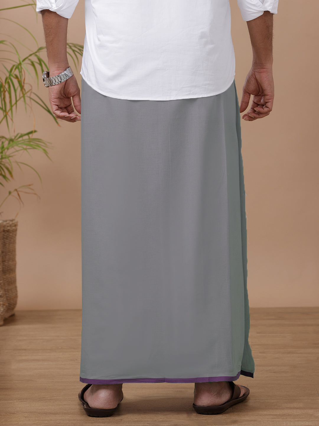 Men Cotton Blend Single Layer Grey Dhoti with Fancy Border Enrich Colour 17