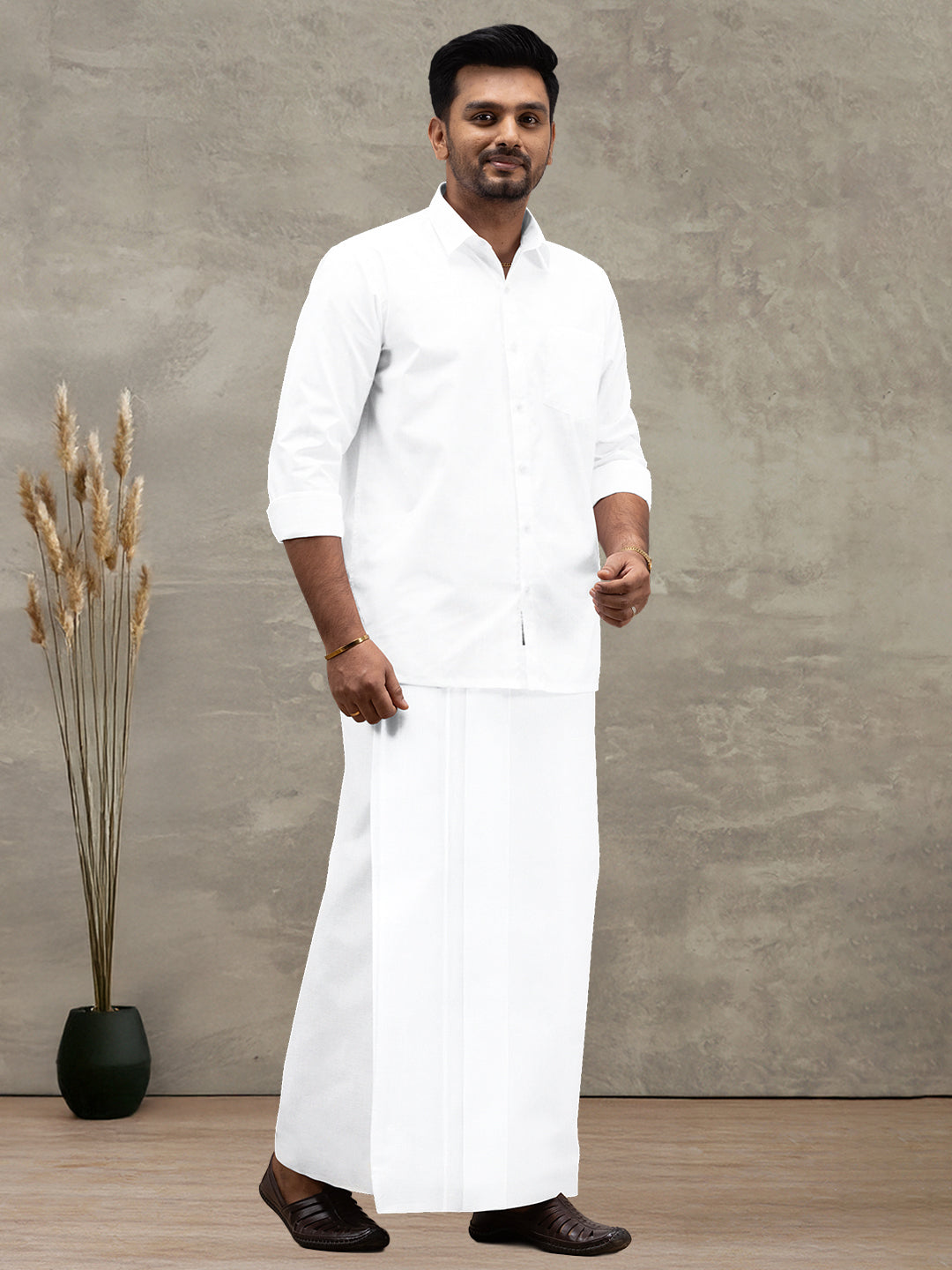 Men White Border Double Layer Dhoti Rivan Spl