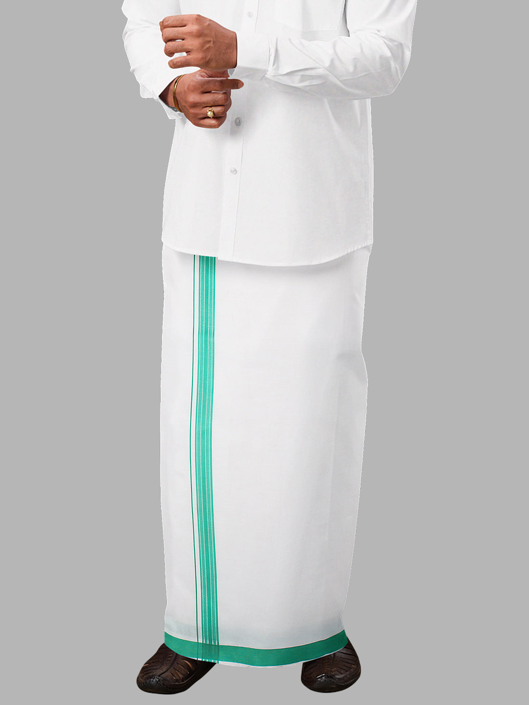 Men Cotton Blend Readymade Single Layer White Dhoti with Fancy Border GACF11