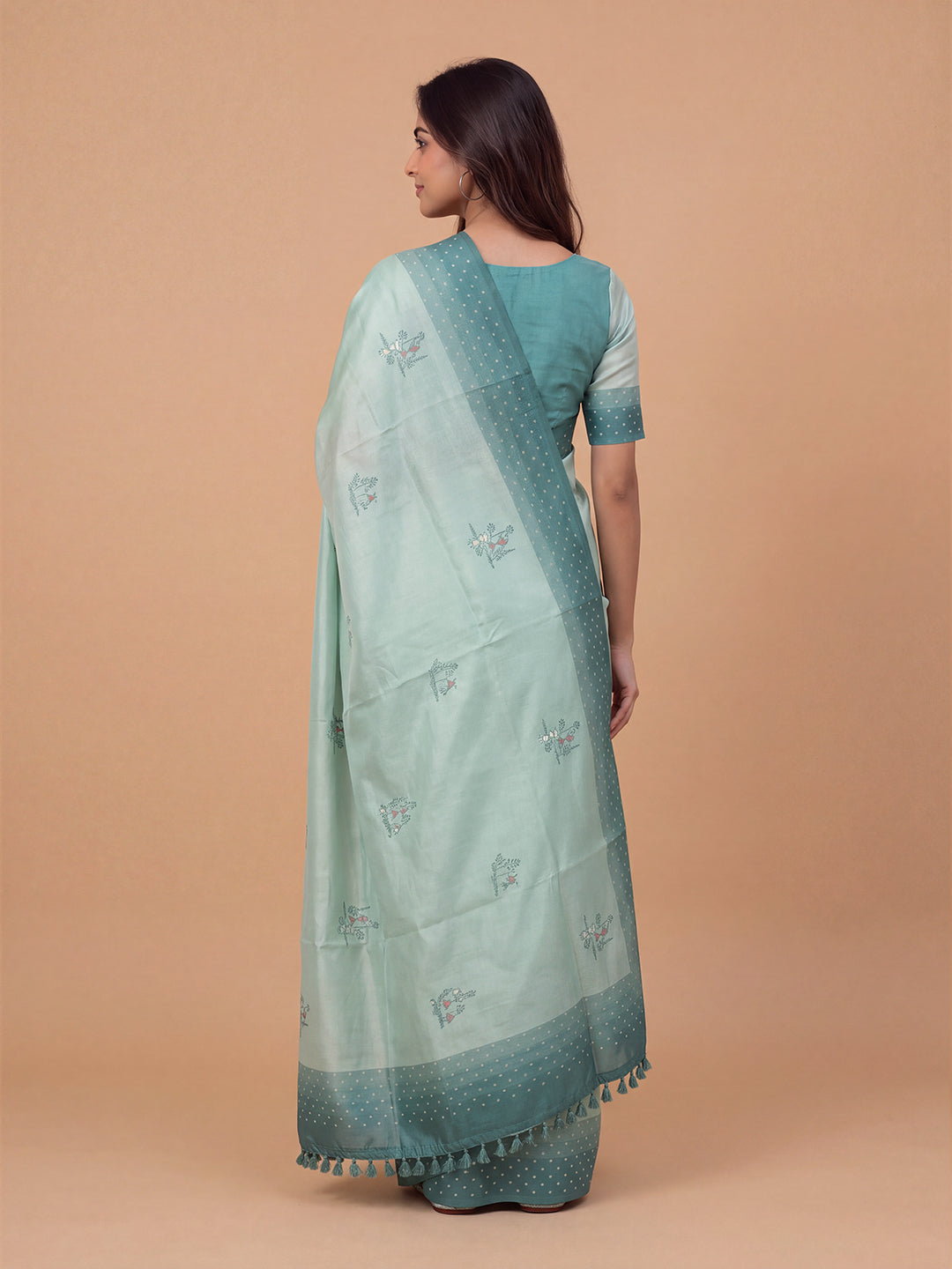 Women Semi Linen Green Embroidered Saree SL270