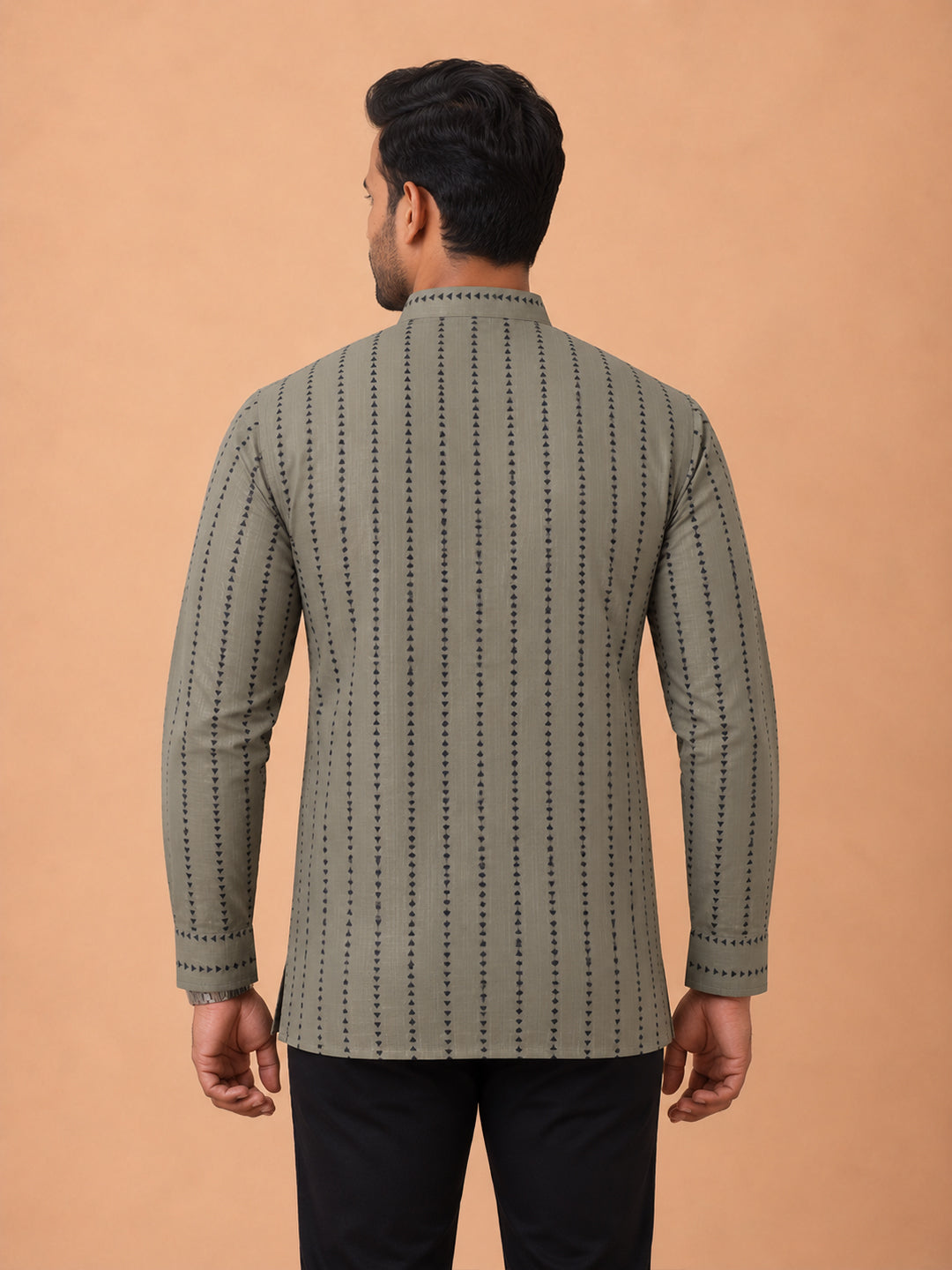 Cotton Short Length Self Design Pocket Kurta Beige Grey RJ48