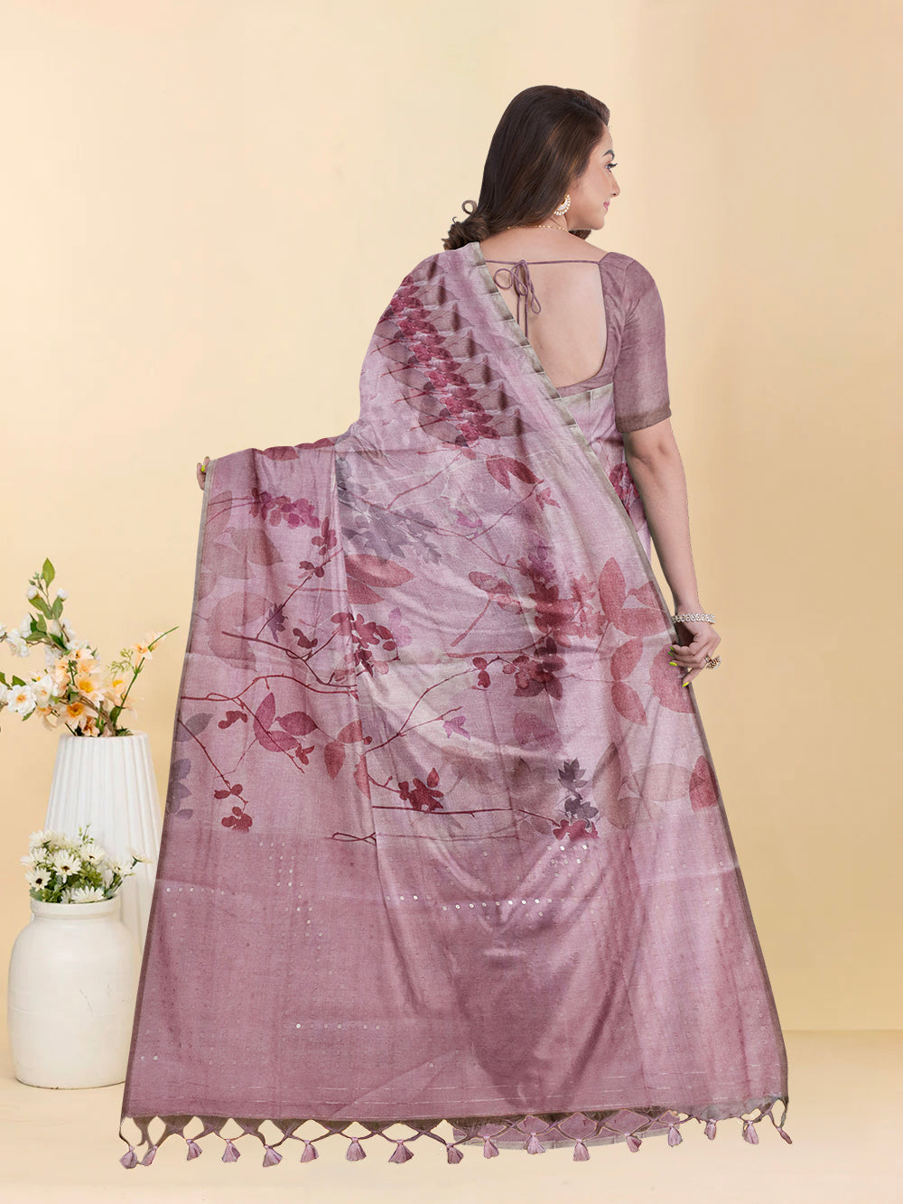 Women Pink Semi Tussar Saree ST278