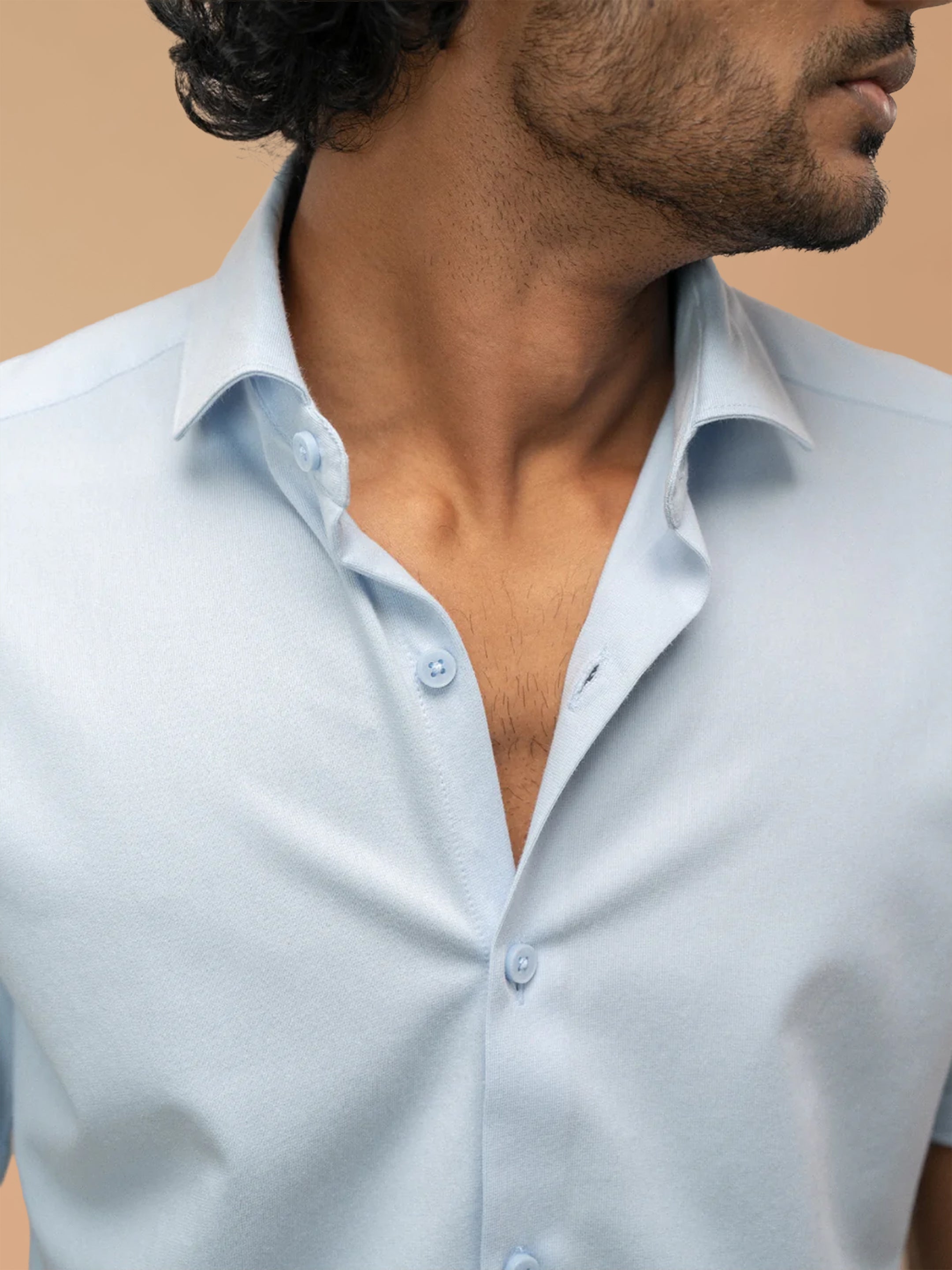 Cotton Rich Sky Blue Slim Fit Knit Shirt ER3
