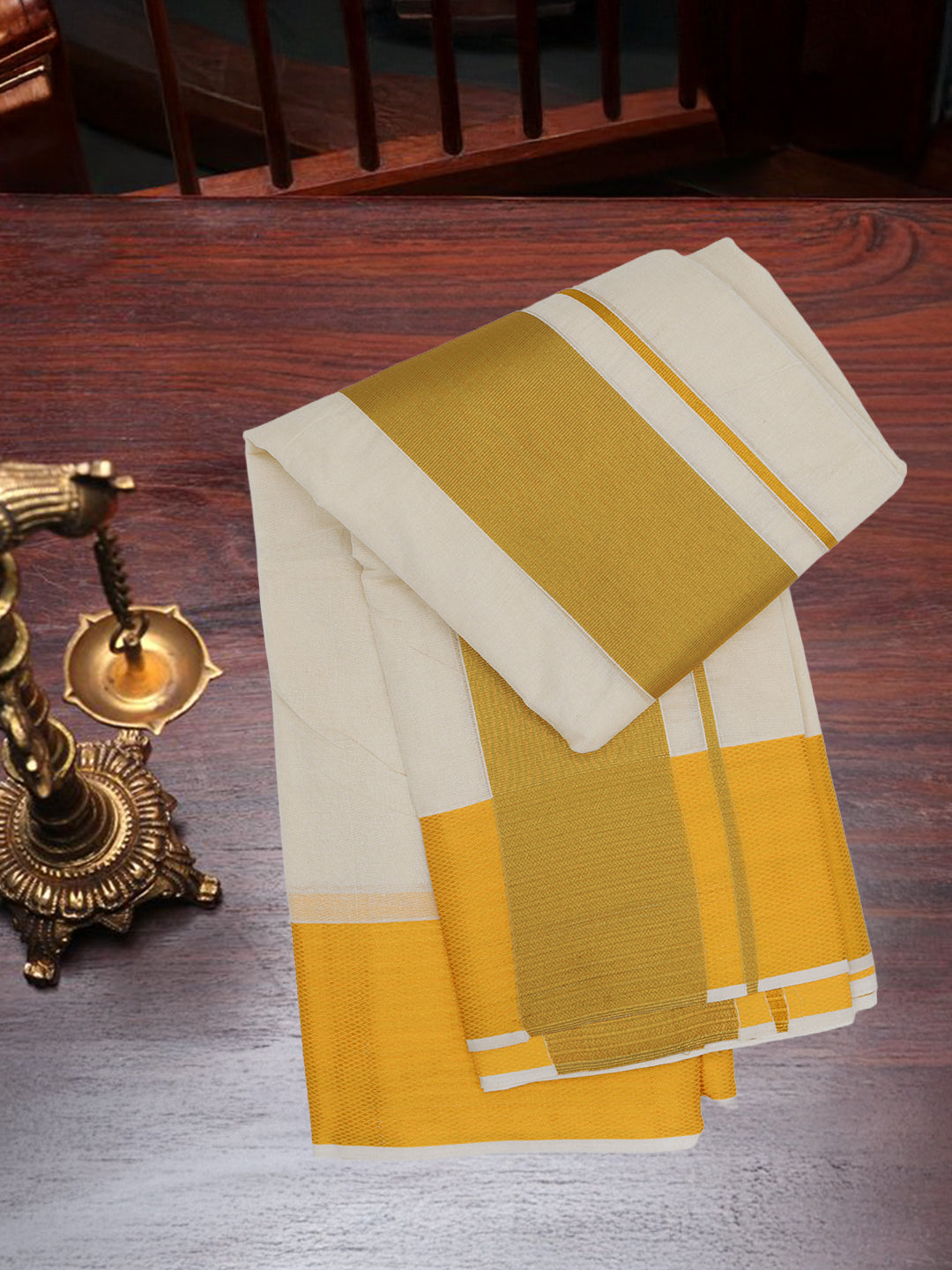 Men Kora Cotton Gold Jari Border Panchakacham with Angavasthram (9+5)