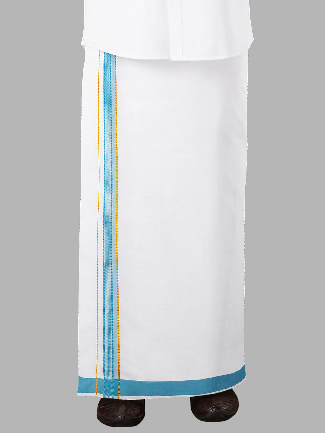 Men Readymade Pocket Dhoti with Blue Fancy Border GACJ06