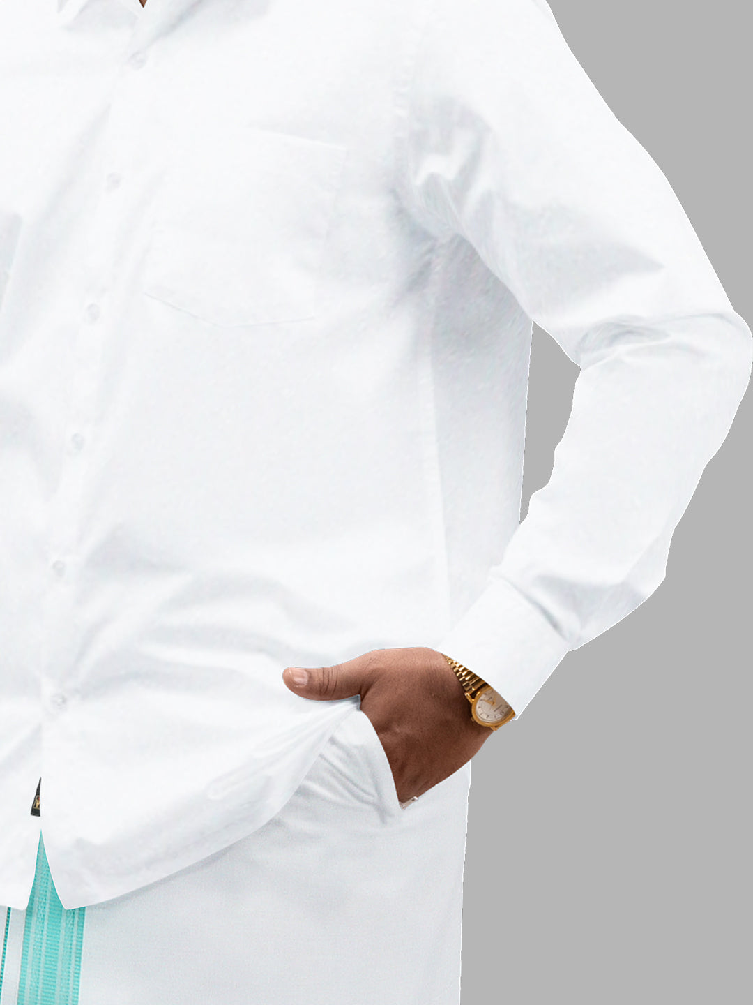 Men Cotton Blend Readymade Single Layer White Dhoti with Fancy Border GACF13