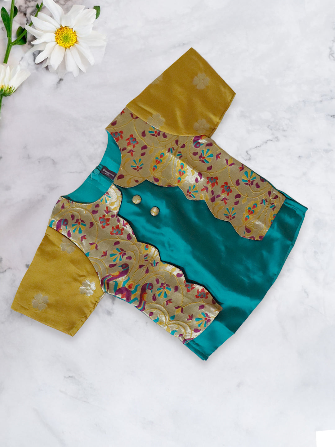 Girls Traditional Skirt Set Green with Golden Yellow GPS26