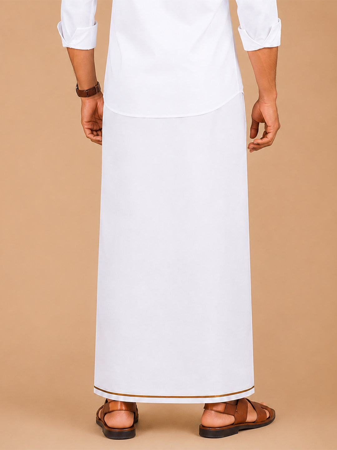 Single Layer Cotton Linen White Dhoti with Small Border - Lee Sort LDS03