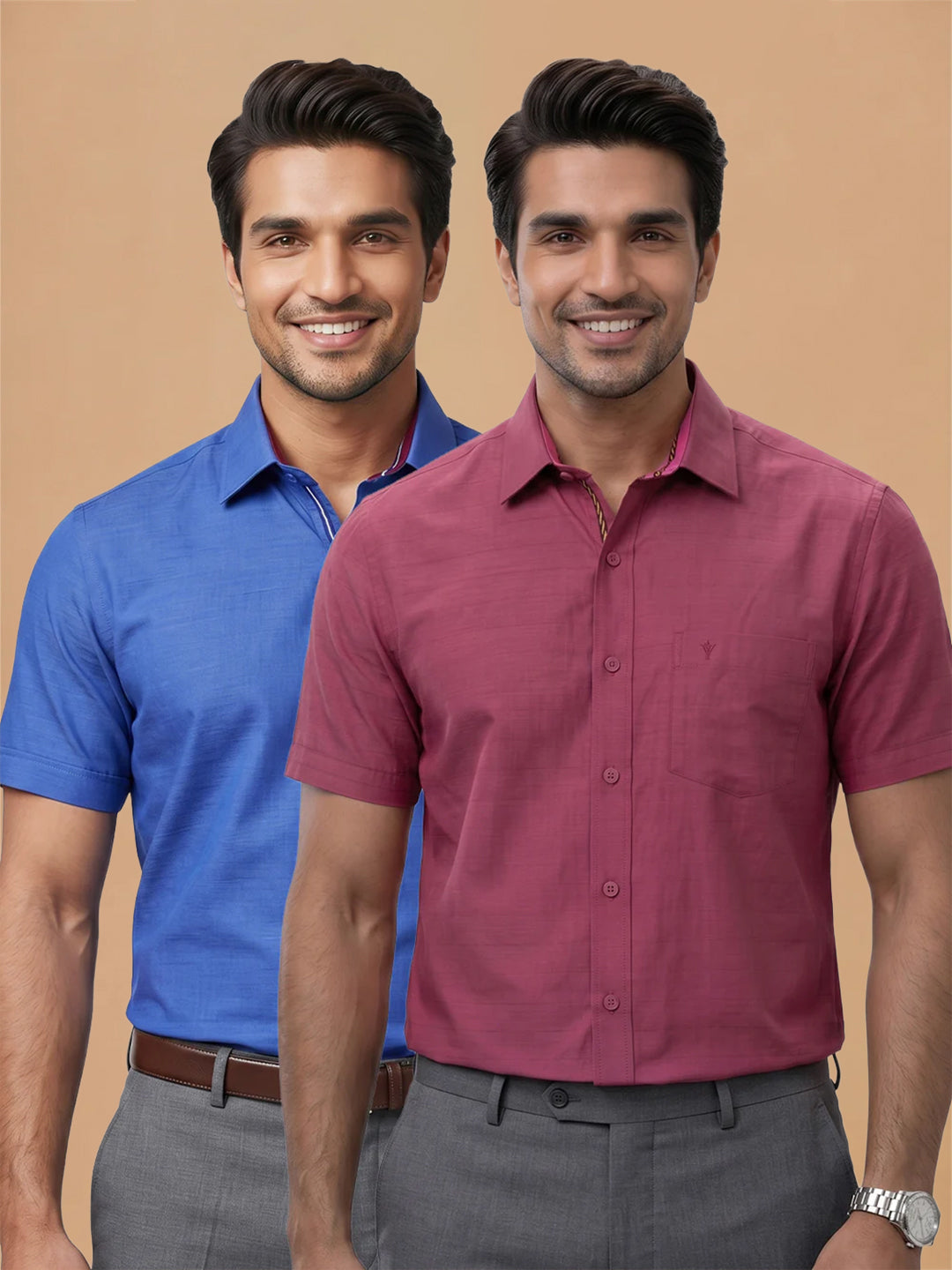 Pack of 2 | 100% Cotton Smart Fit Shirts - Dark Blue & Maroon