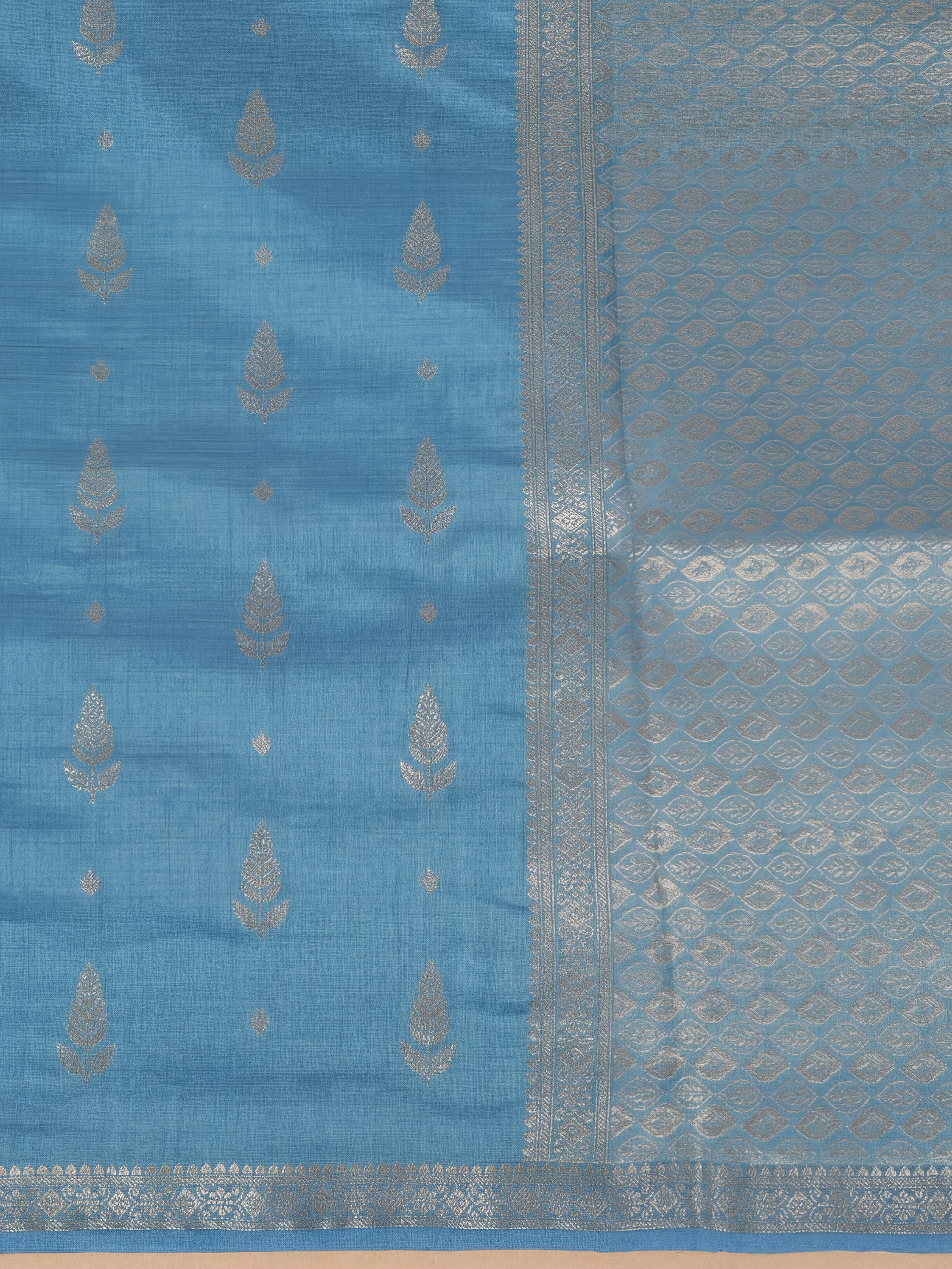 Women Semi Tussar Printed Blue Saree ST345