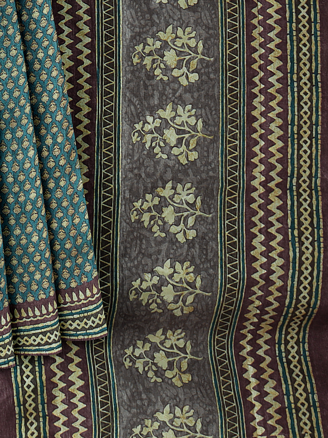 Women Green Semi Tussar Printed Saree ST255