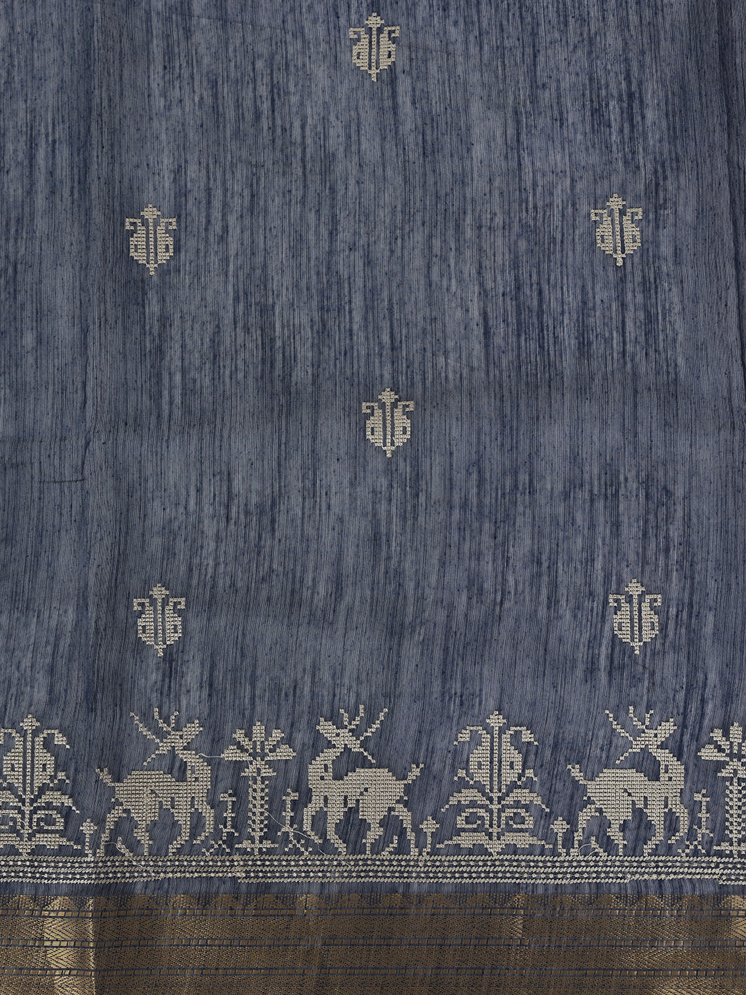 Women Semi Linen Blue Embroidered Saree SL276