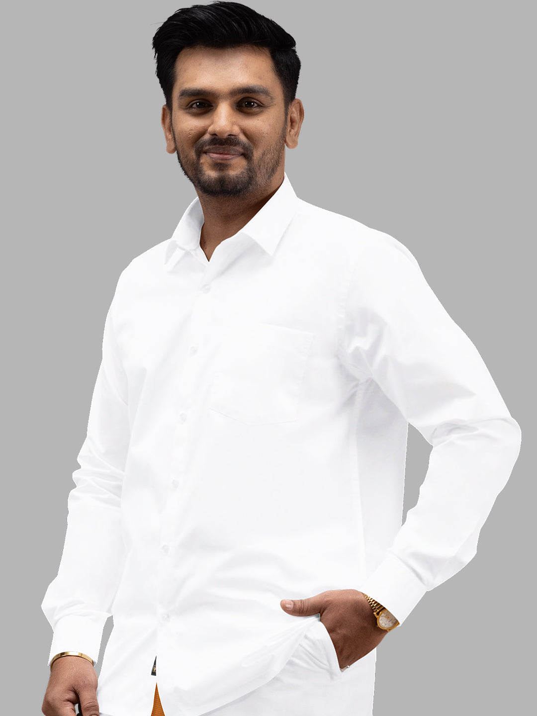 Men Cotton Blend Readymade Single Layer White Dhoti with Big Border GACS1